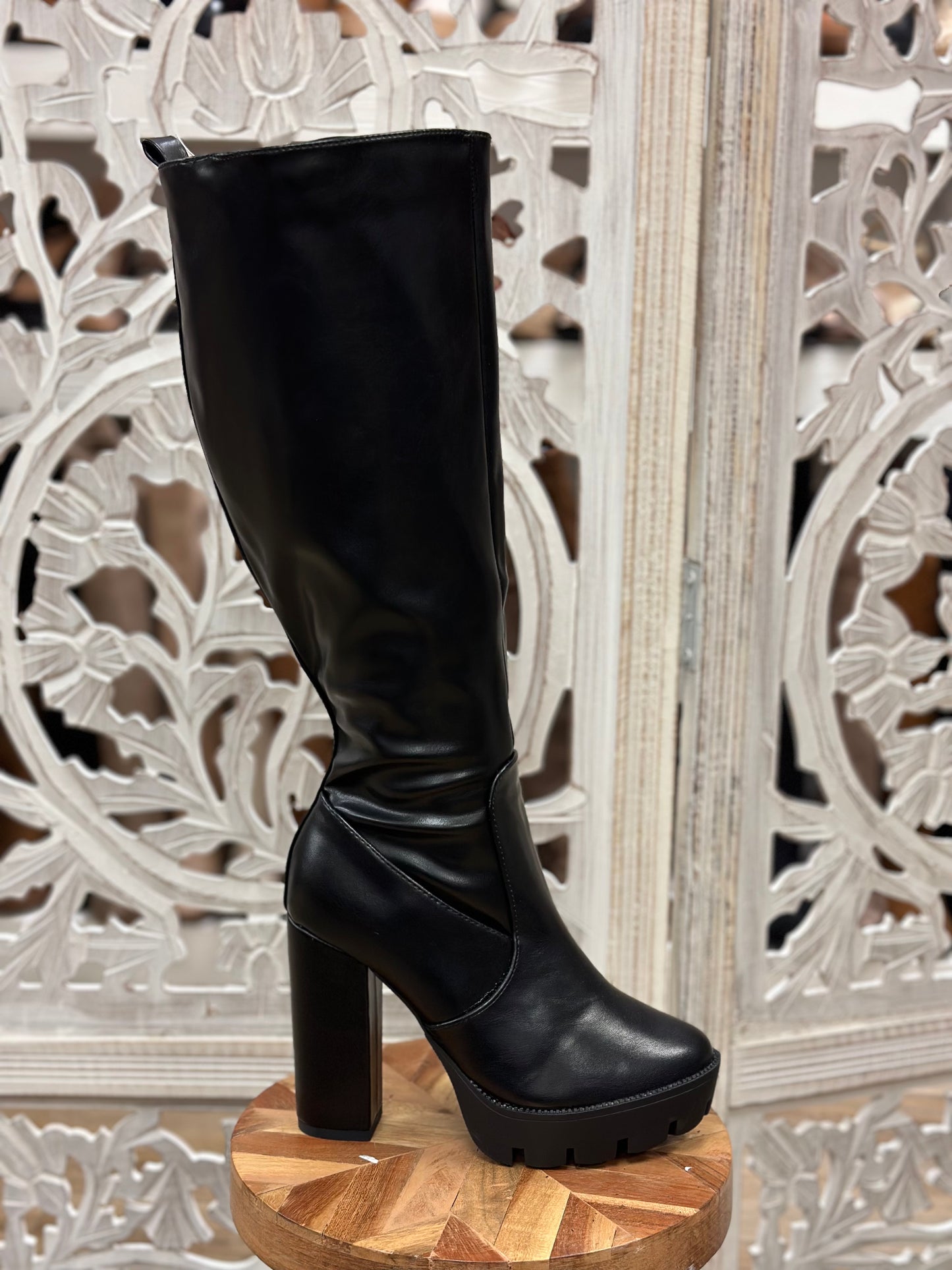 Faux Leather High Heeled Boots