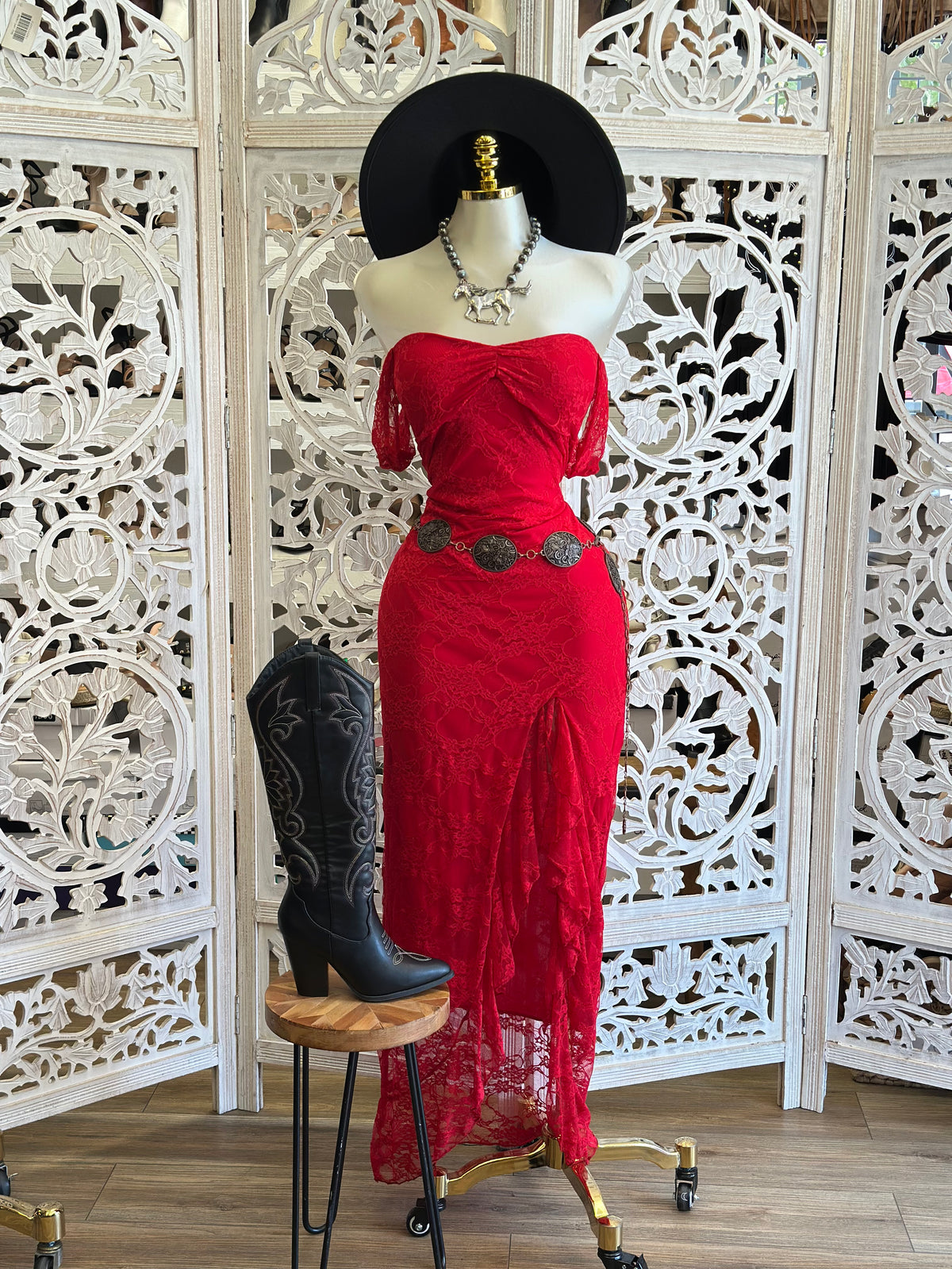 Wildfire Lace Slit Maxi Dress- Estira, Stretchy
