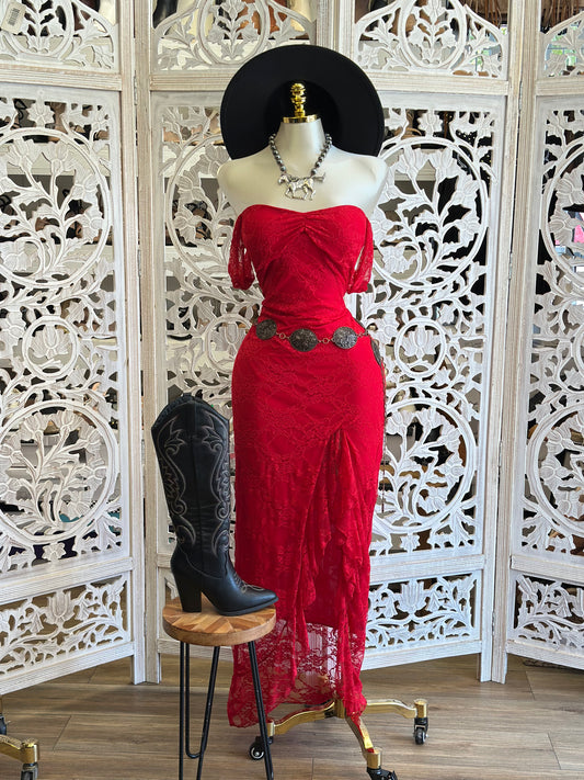 Wildfire Lace Slit Maxi Dress- Estira, Stretchy
