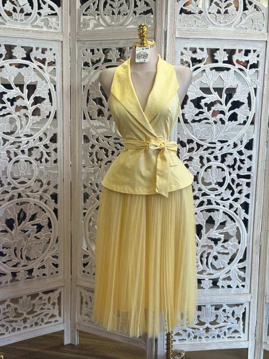 Butter Cream Tulle Wrapped Dress-Not Stretchy,No Estira