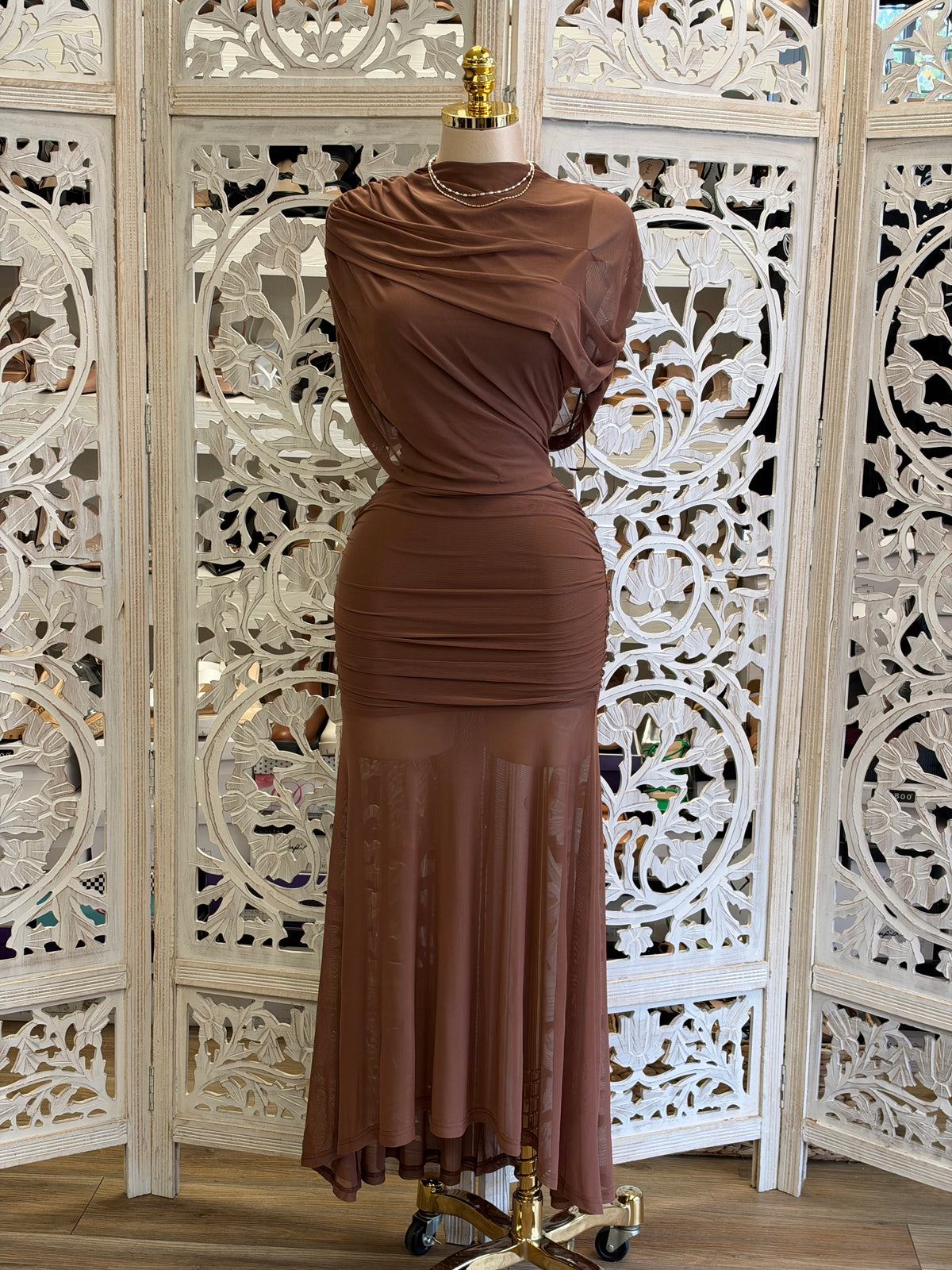 Athena Draped Maxi Dress- Estira , Stretchy