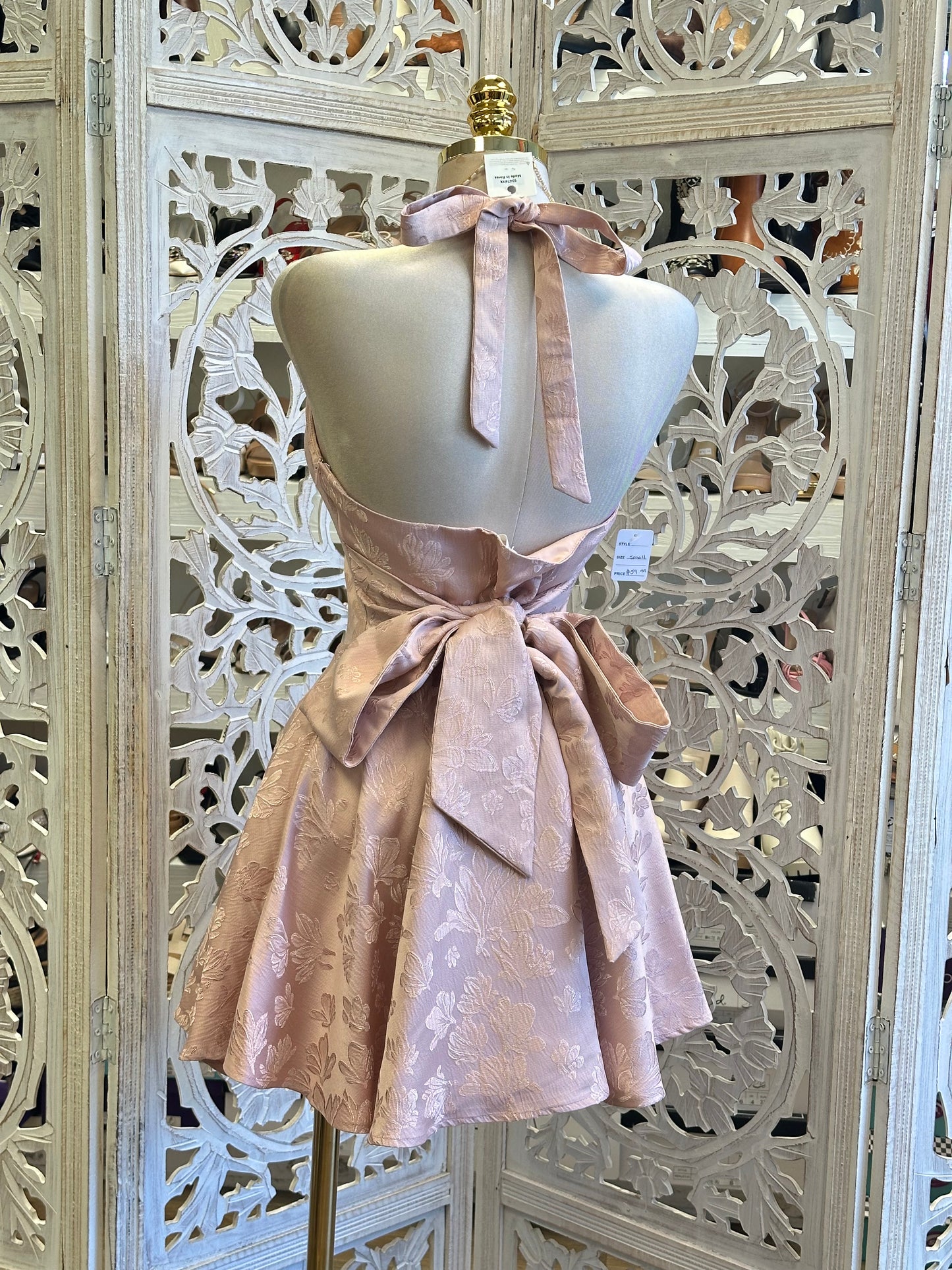 Embedded Floral Rose Mini Dress- No Estira, Not Stretchy