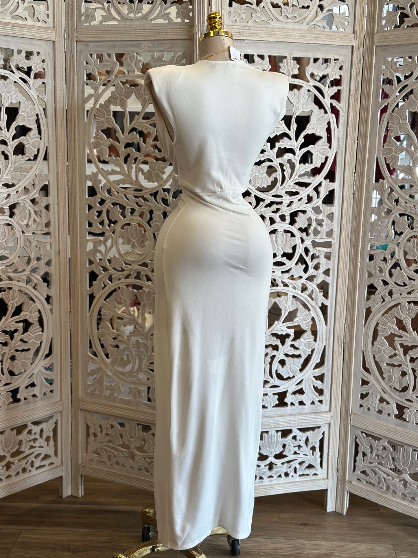 Ivory Knotted Midi Dress- Stretchy, Estira