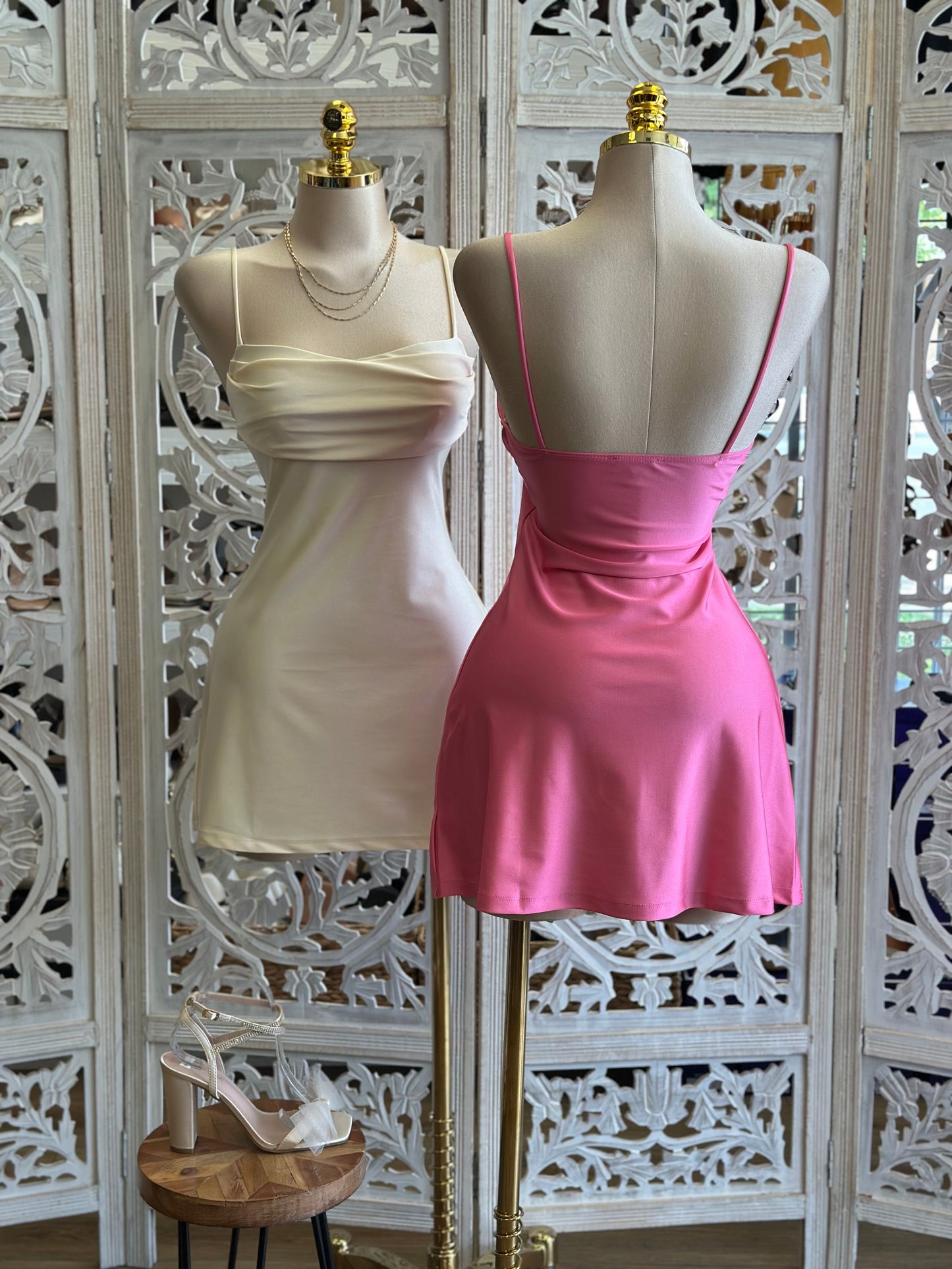 Satin Cami Mini Dress-Estira, Stretchy
