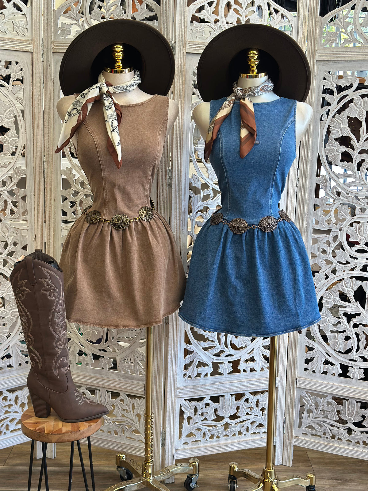 Honey Denim Mini Dress- Slightly Stretchy,Estira Poco