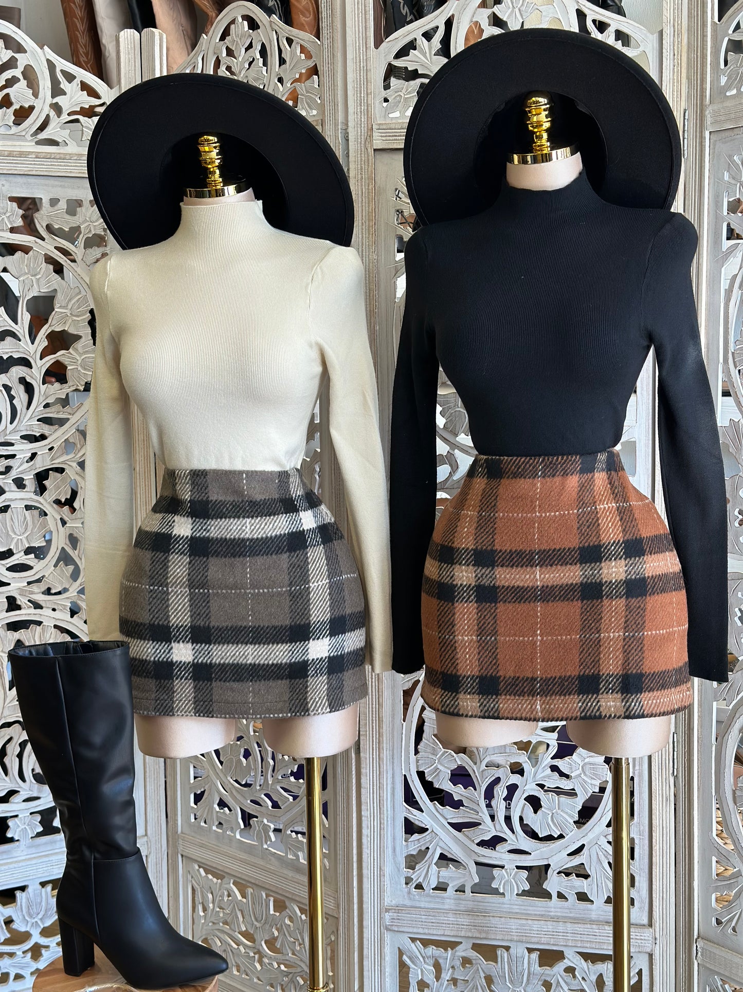 Plaid Mini Skort-no estira 100% poliéster .. no estira pero viene a su talla