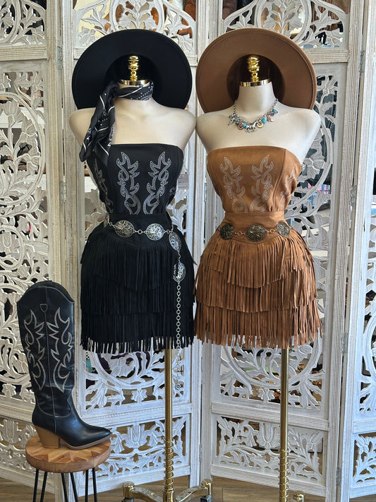 Fringe Tiered Mini Suede Skirt-No Estira , Not Stretchy