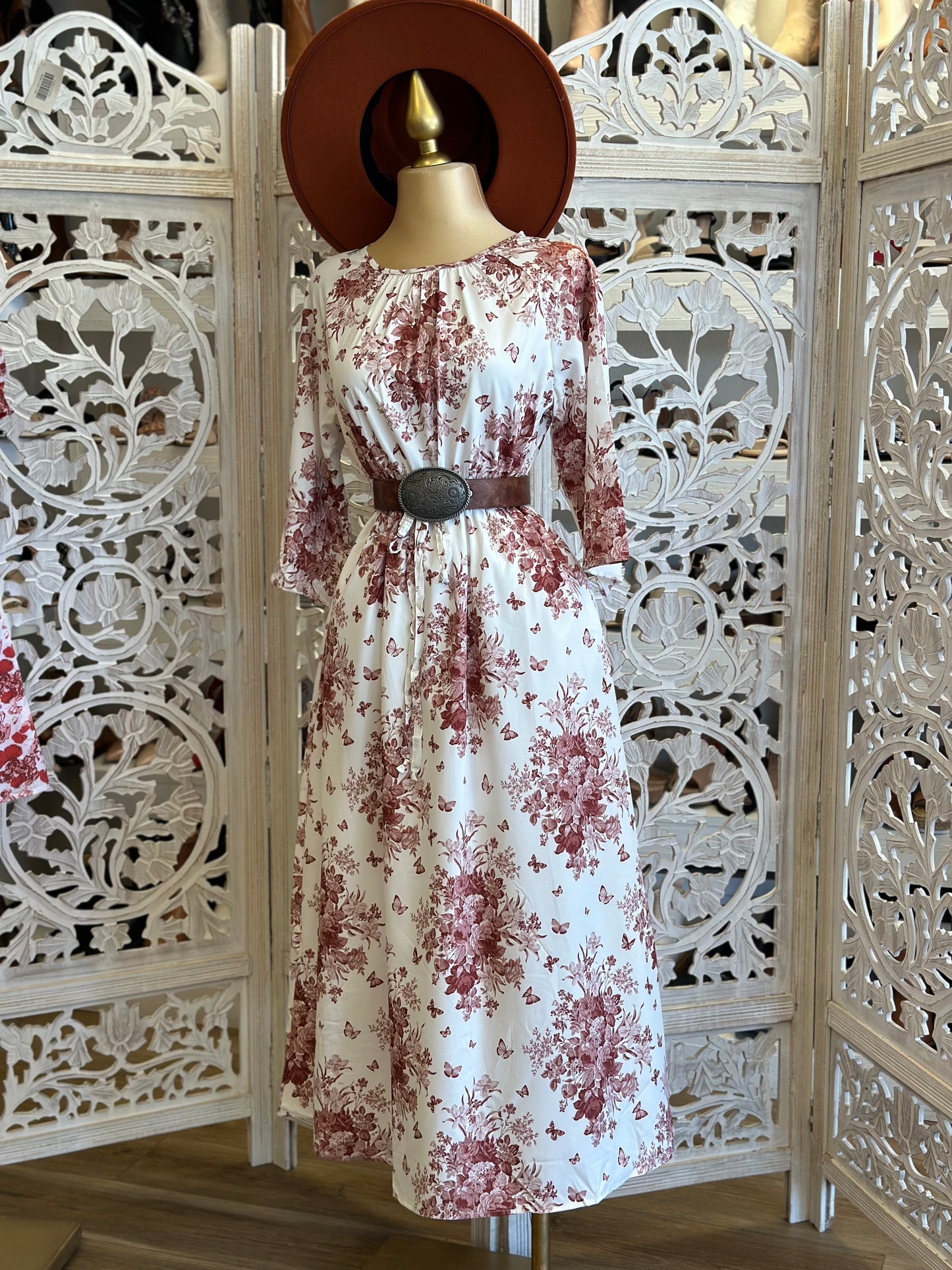 Long Sleeve Pattern Maxi Dress- Slightly Stretchy