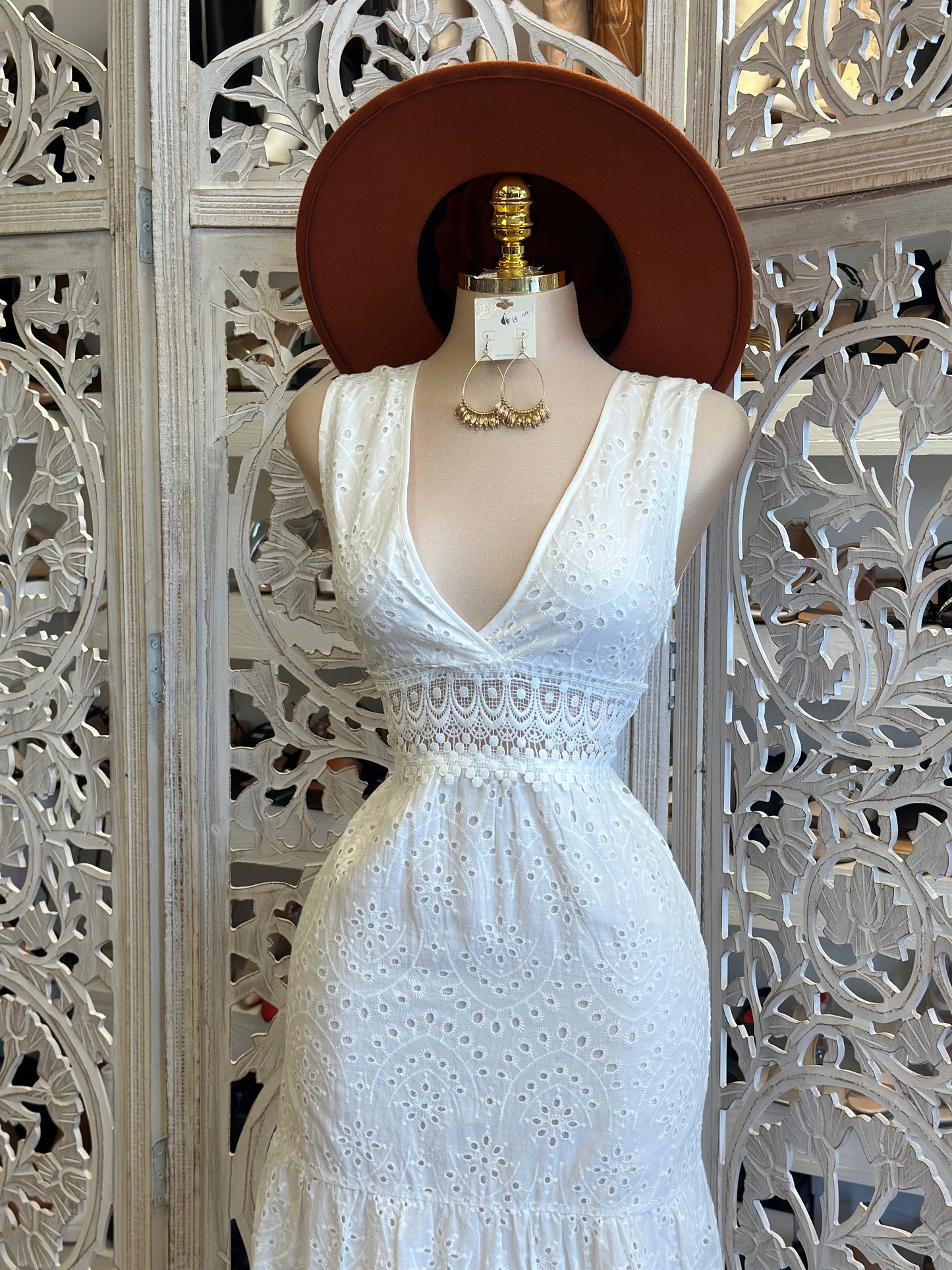 Eyelet White Maxi Dress 100 poliéster no estira