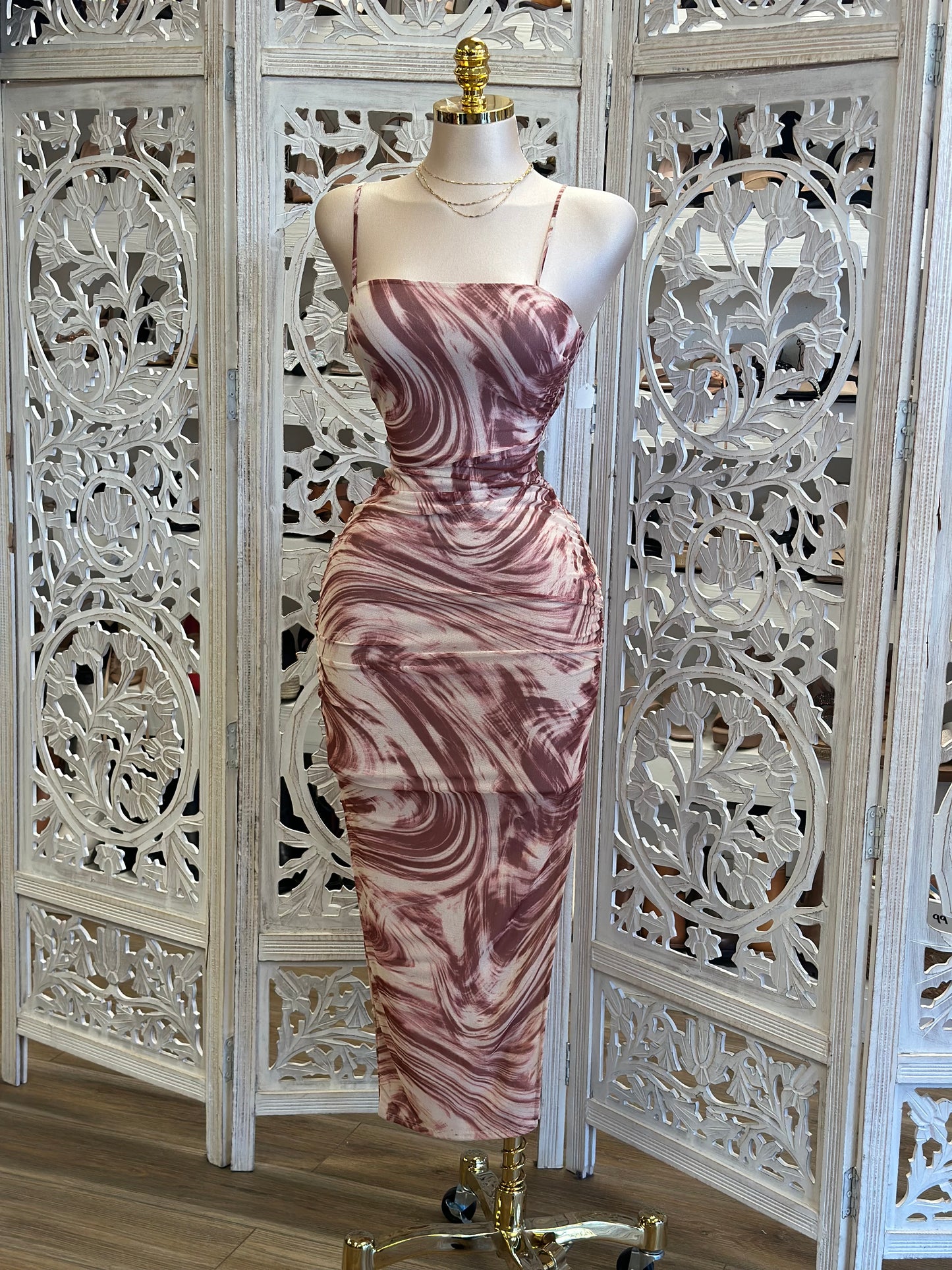 Thin Strap Tie Dye Pattern Midi Dress- Stretchy,Estira