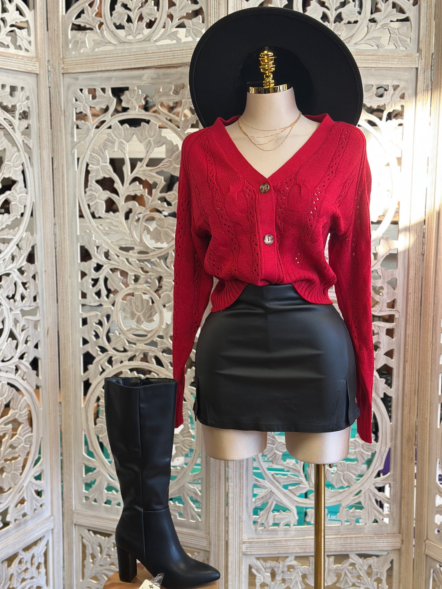 Red Button up Knit Sweater