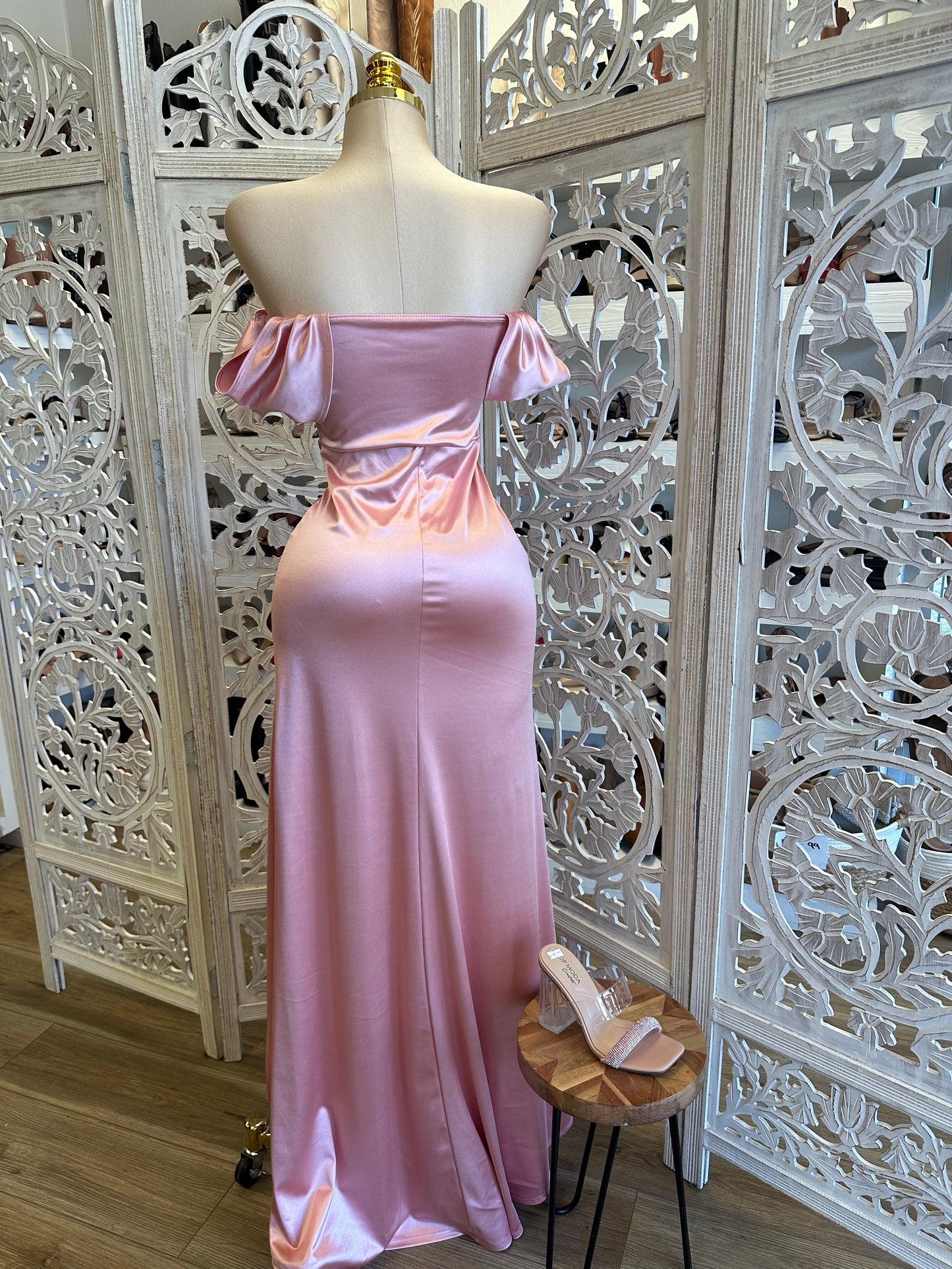 Rose Gold Formal Ruched Dress- Estira, Stretchy