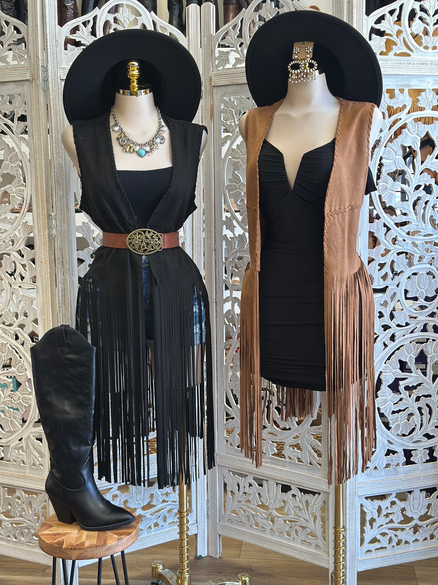 Suede Fringe Long Vest