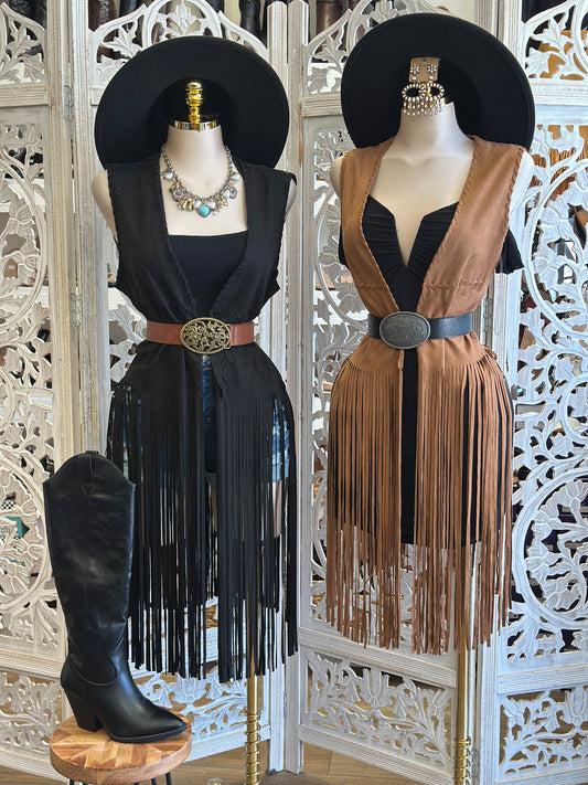 Suede Fringe Long Vest