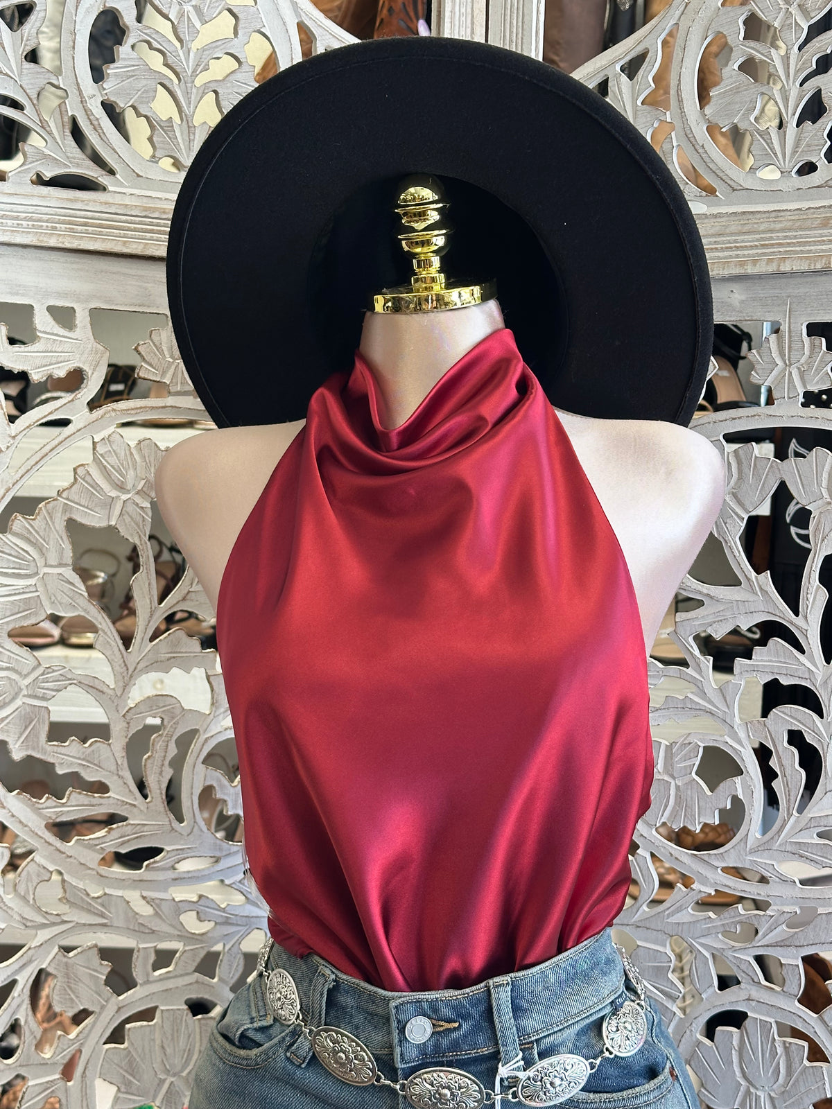 Champagne Kiss Satin Halter Blouse