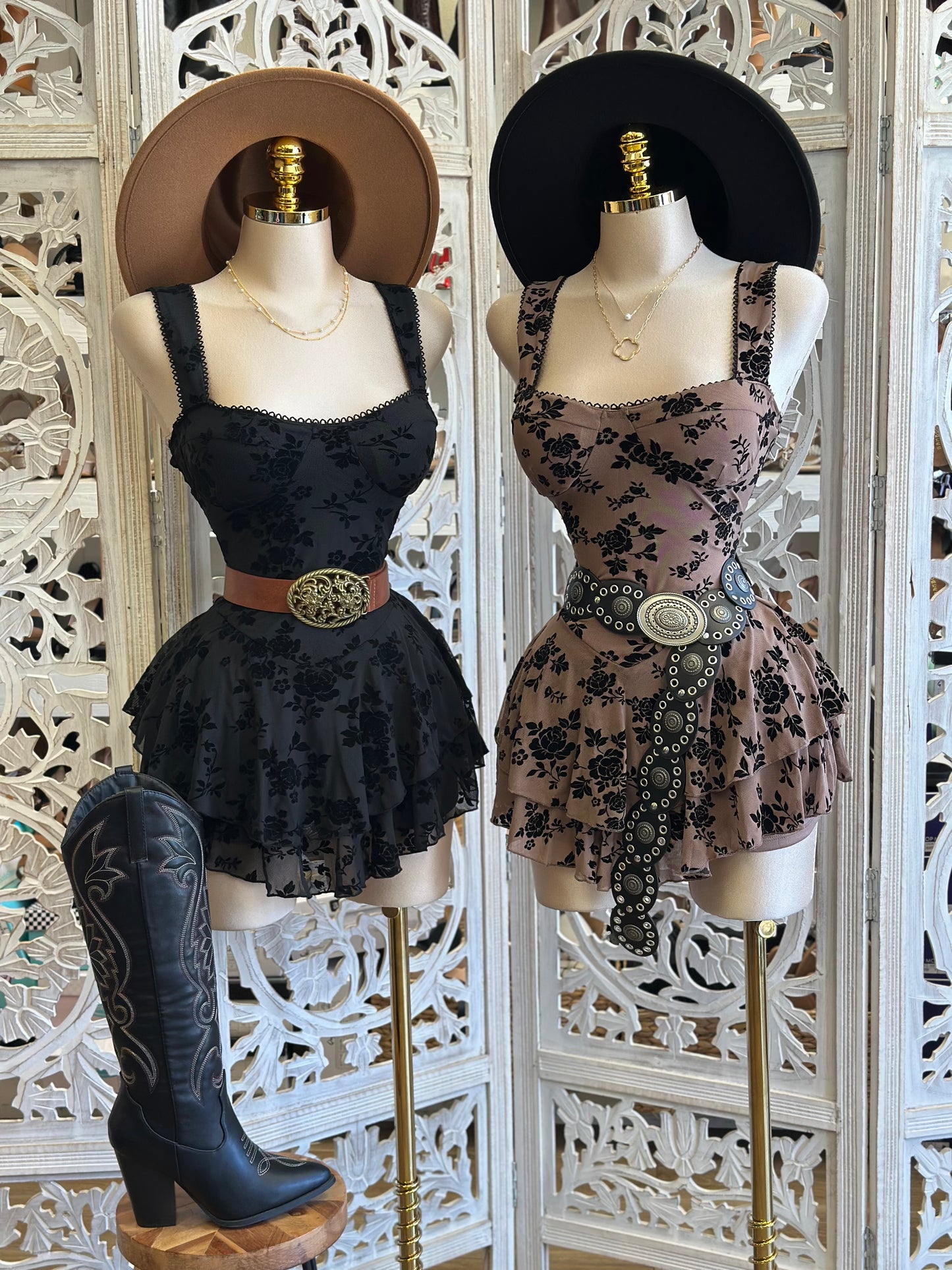 Velvet Floral Mini Lace Trim Dress - Estira, Stretchy