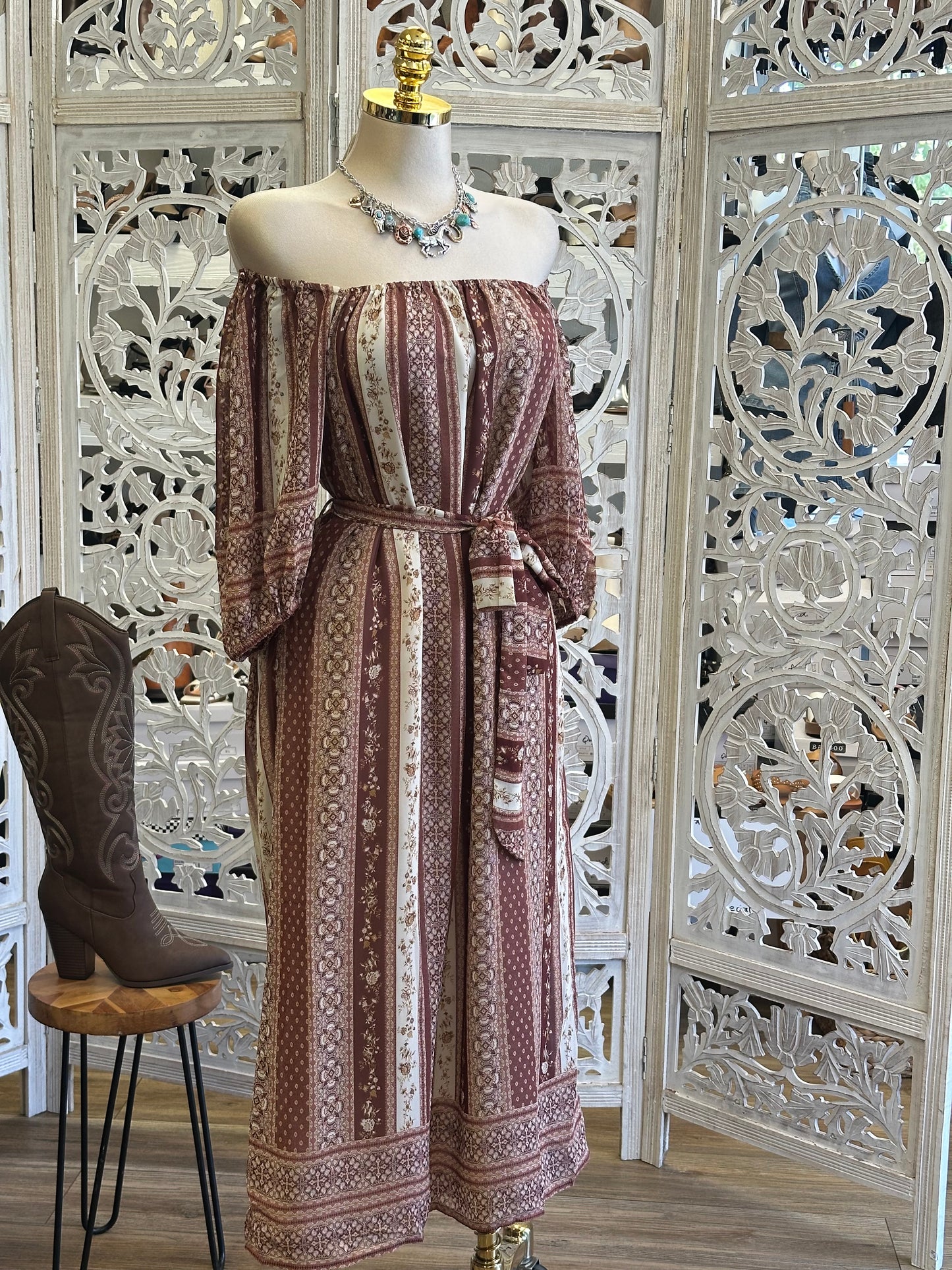 Off Shoulder Bohemian Dress- Stretchy, Estira