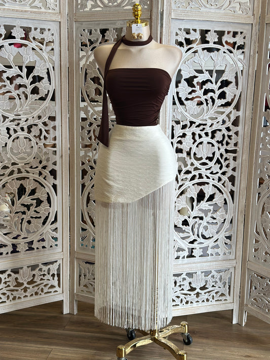 Bone Fringe Midi Skirt-  no Stretchy ,  no Estira