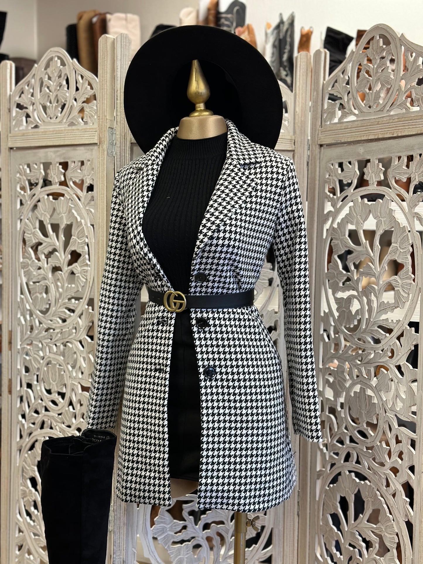 Houndstooth Print Coat