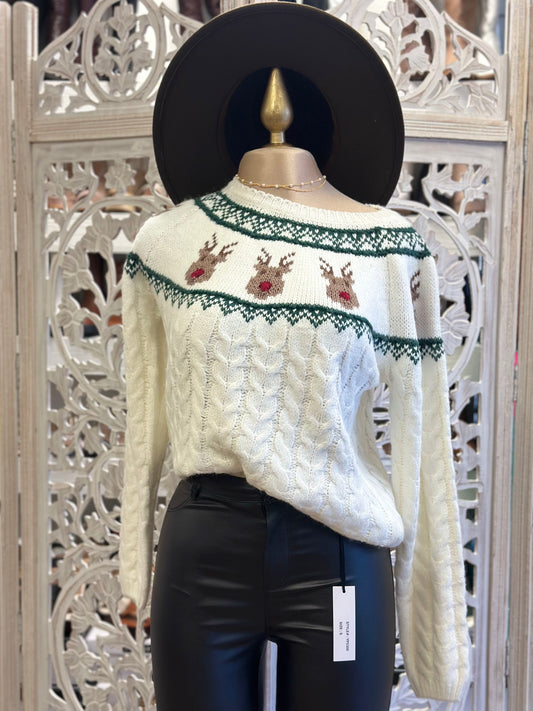 Reindeer Cable Knit Sweater