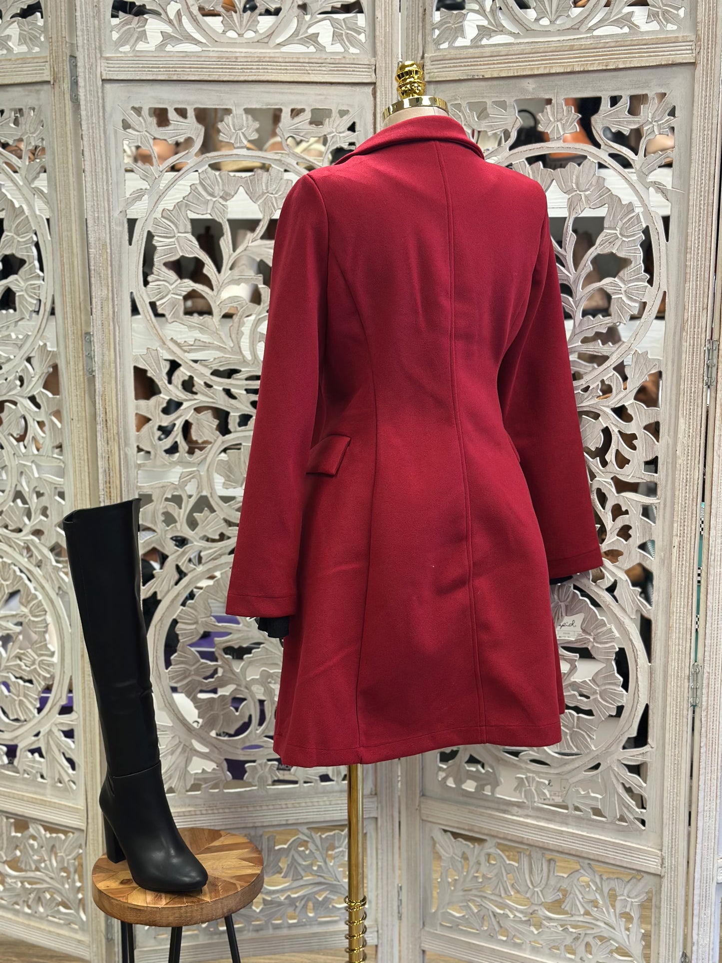 Carmine Buttoned Coat- Stretchy