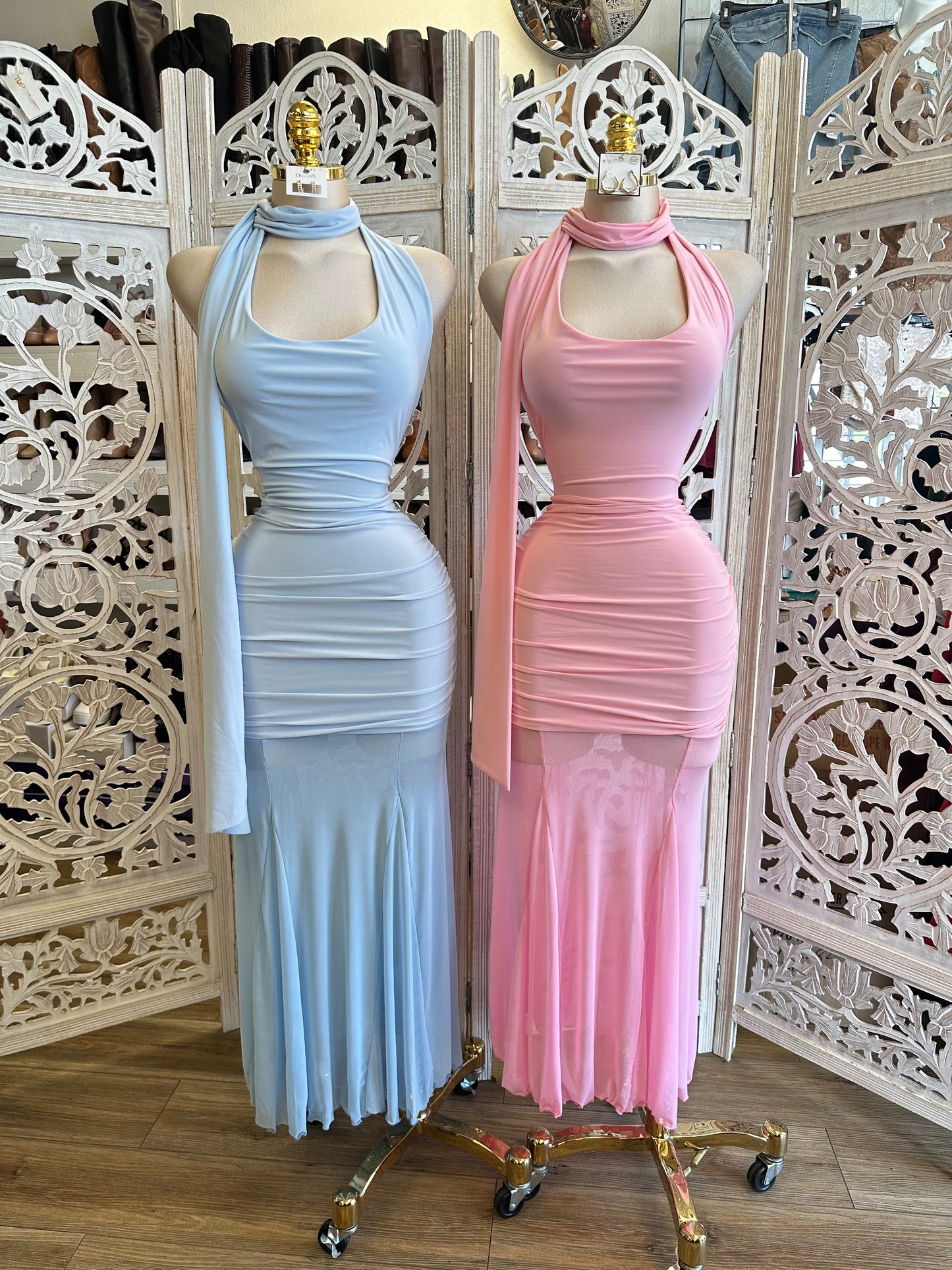 Mesh Scooped Maxi Dress- Stretchy, Estira