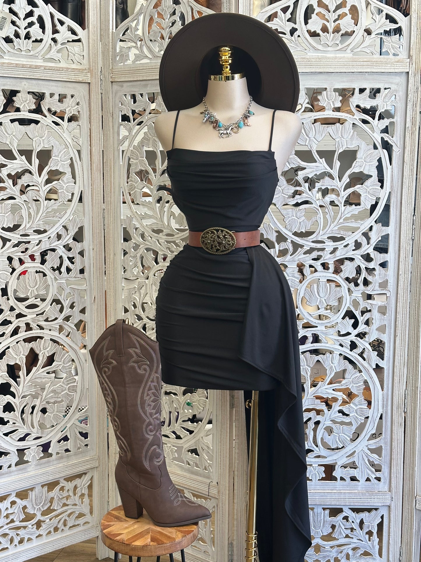 Black Tailed Mini Dress- Stretchy, Estira