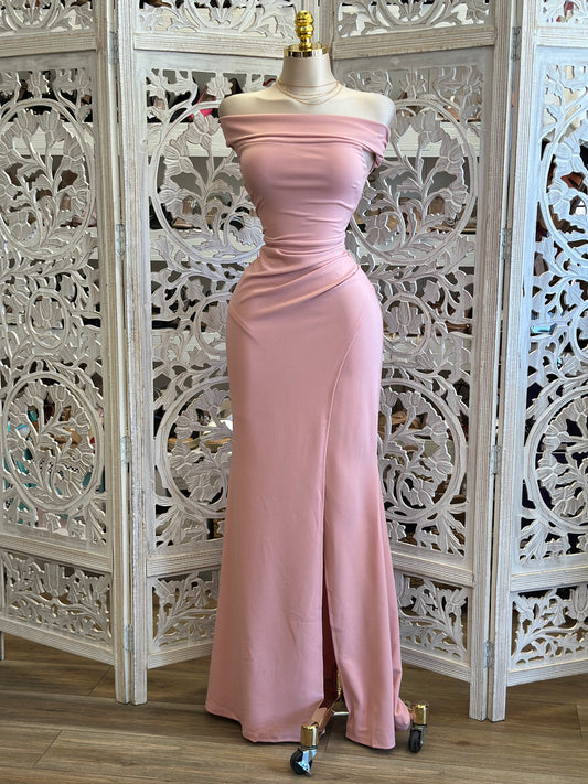 Bubble Pink Off Shouler Maxi Dress - Estira, Stretchy