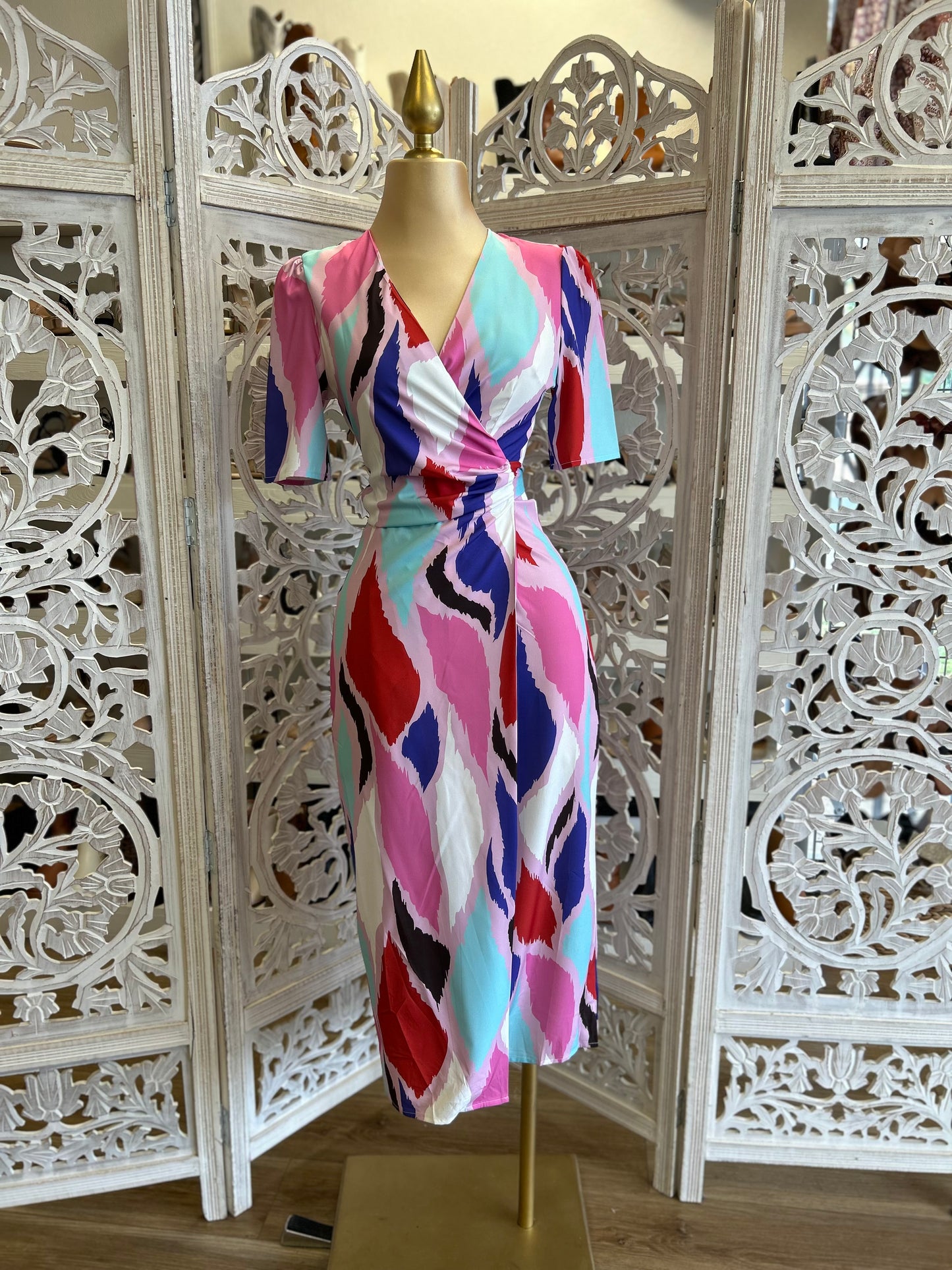 Wrapped Multicolor Midi Dress- Not Stretchy