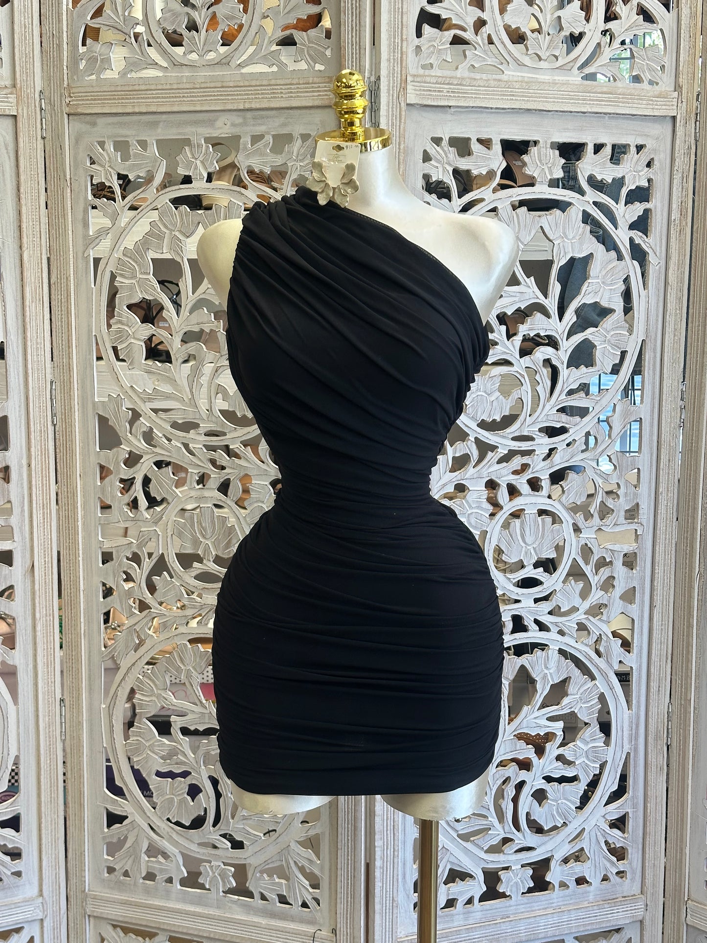 Black One Sleeve Ultra Mini  Dress- Stretchy, Estira