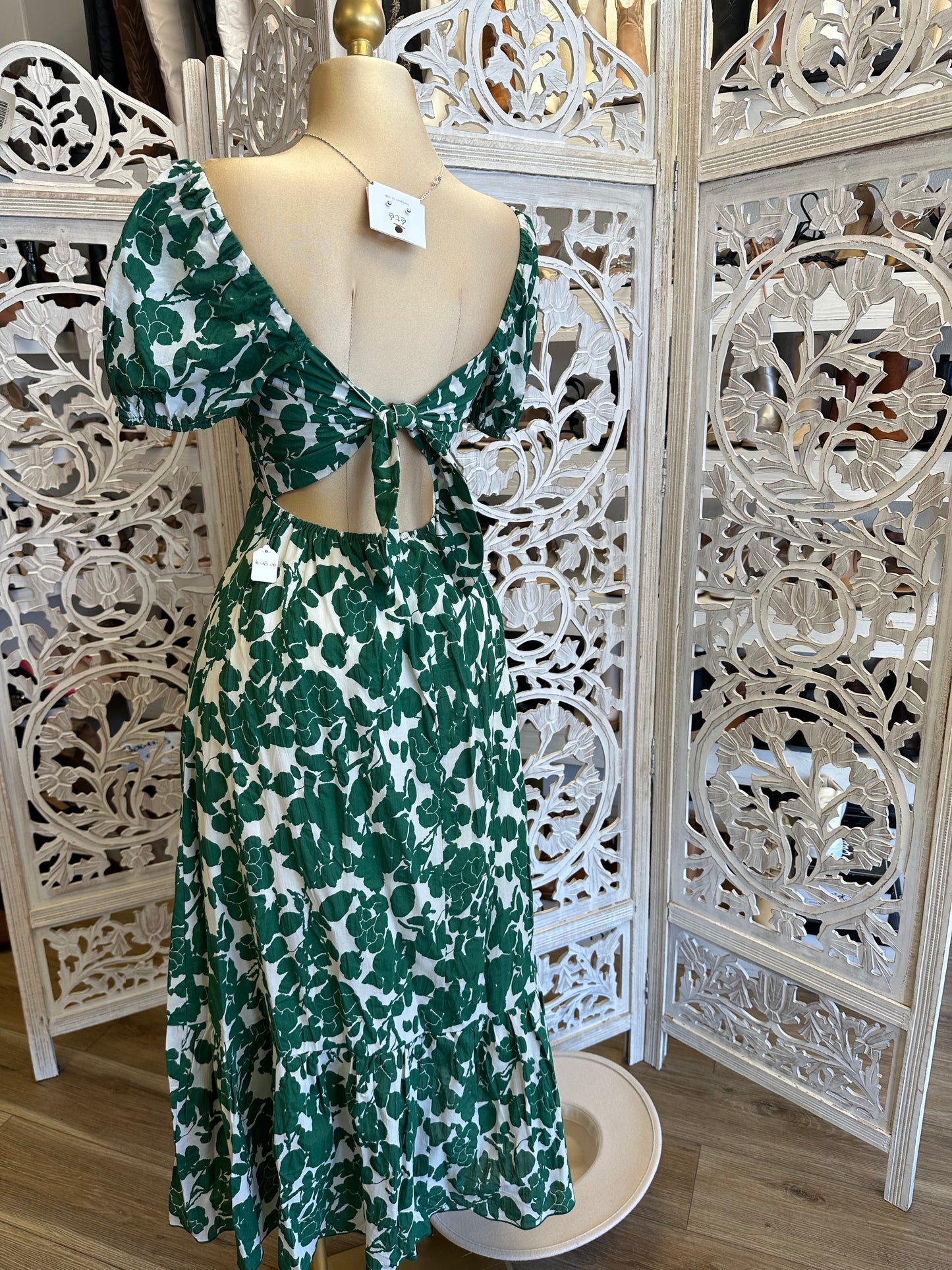 Puff Sleeve Floral Maxi Dress- Slightly Stretchy