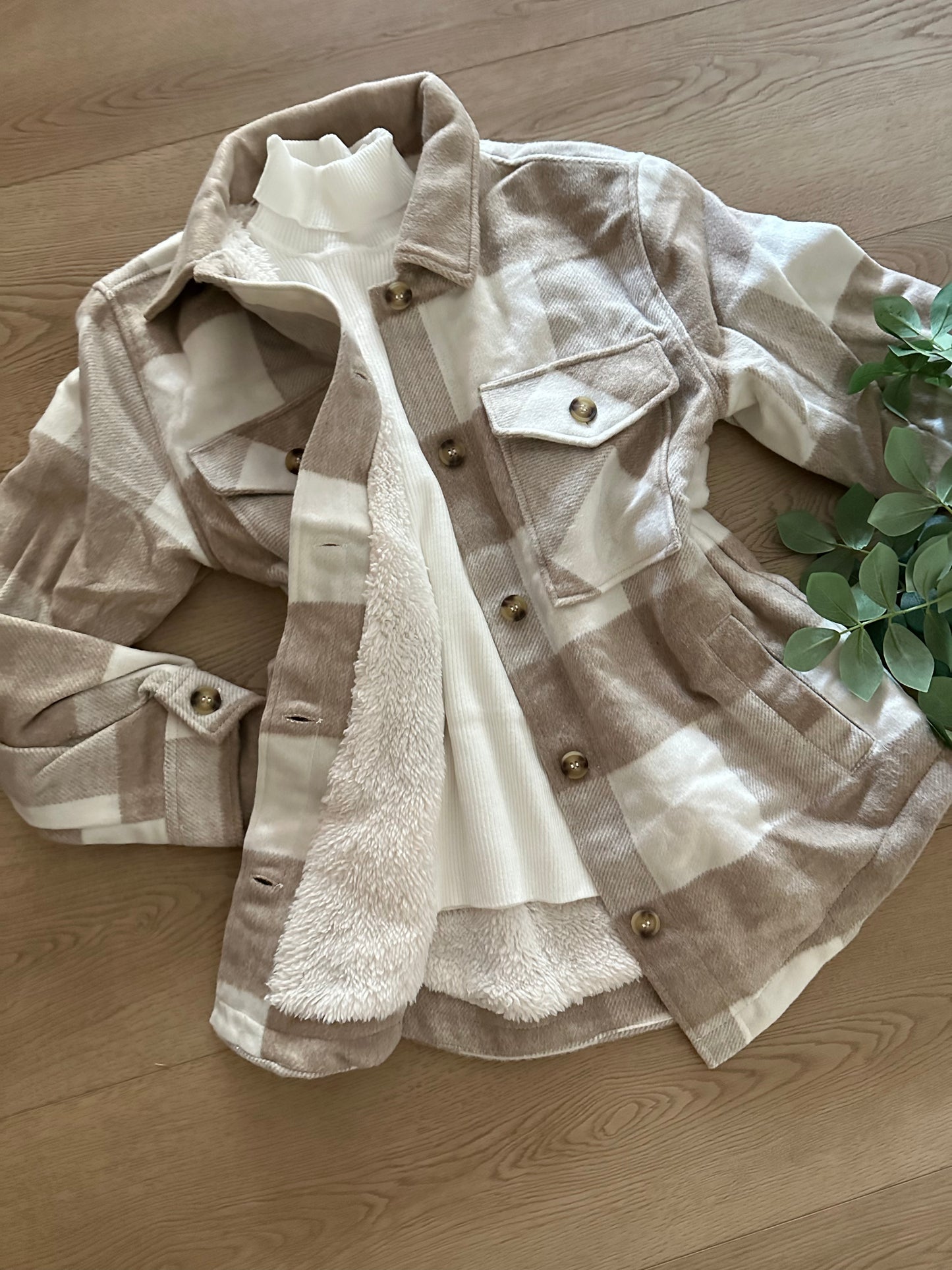Light Brown and White Fuzzy Flannel