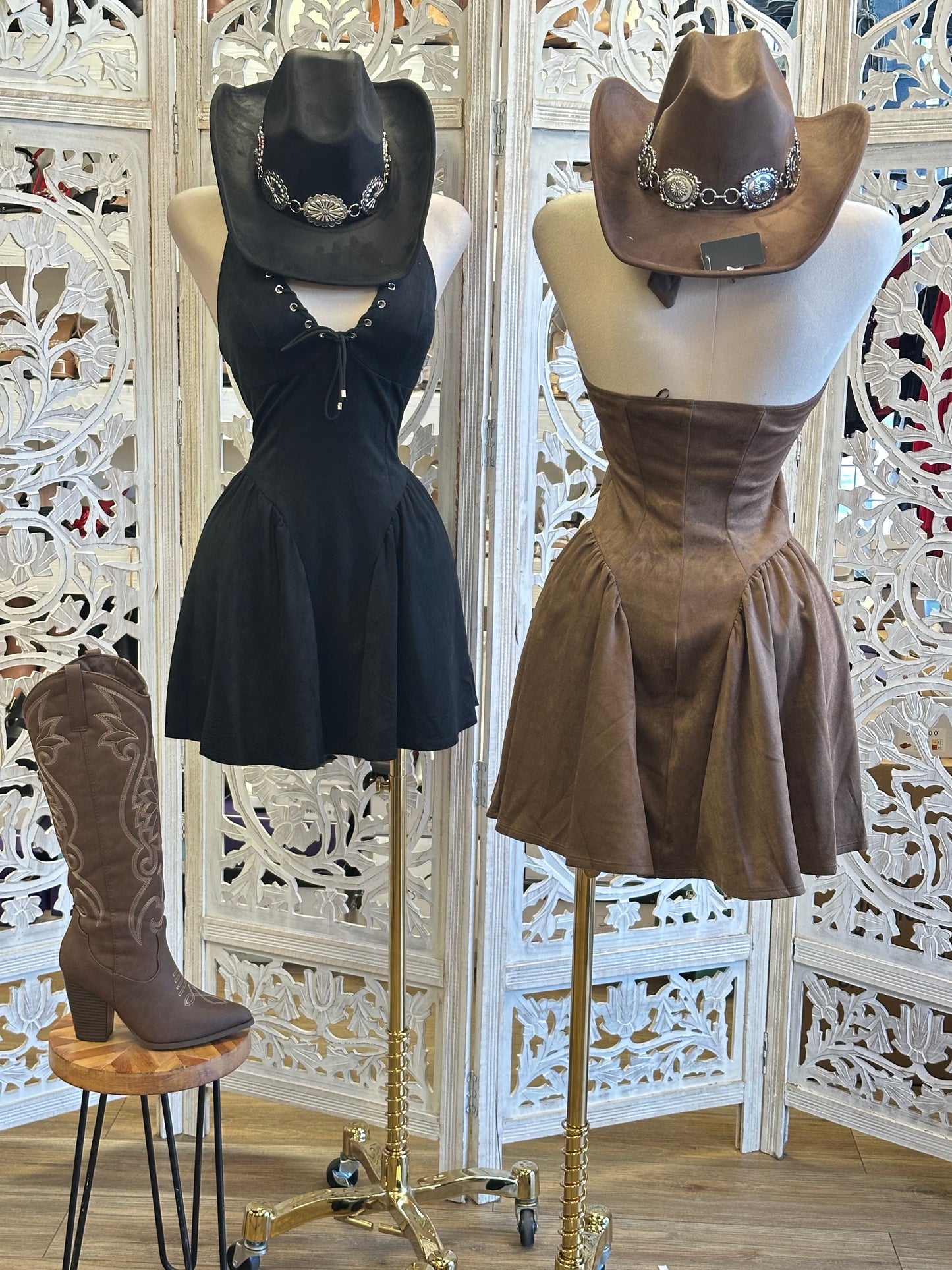 Studded Suede Mini Dress - Estira, Stretchy