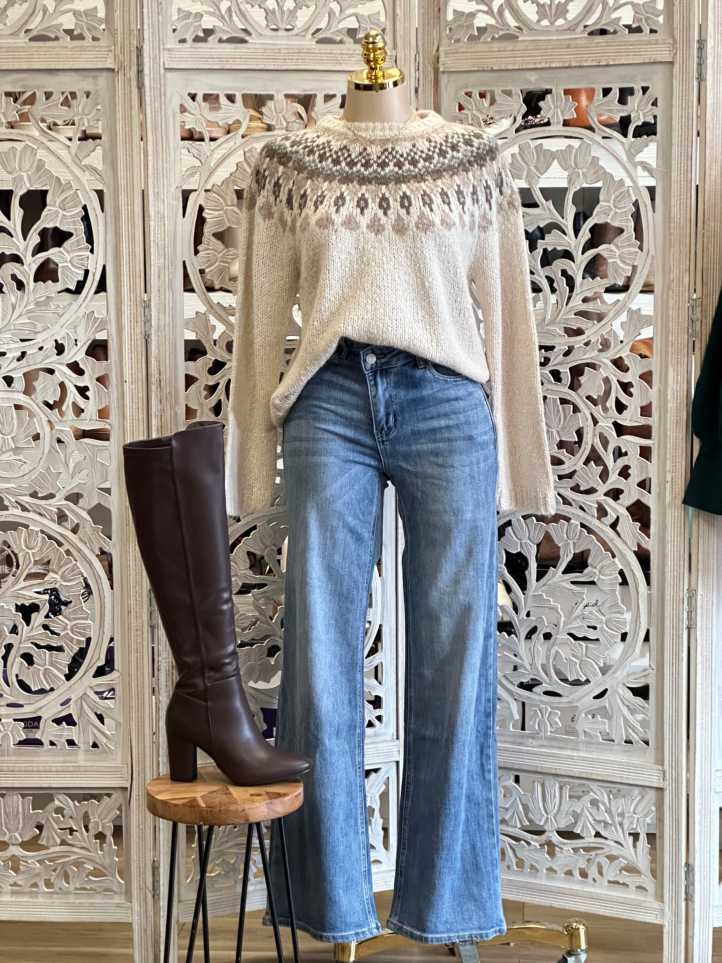 Cream Christmas Pattern Sweater