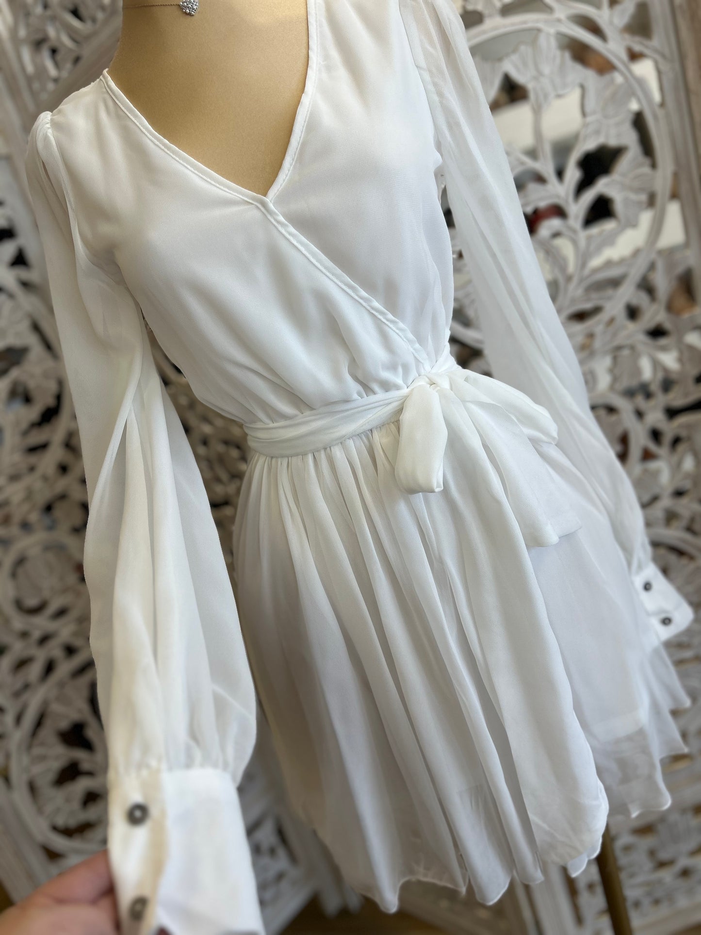 Wrapped White Ribbon Dress- Stretchy