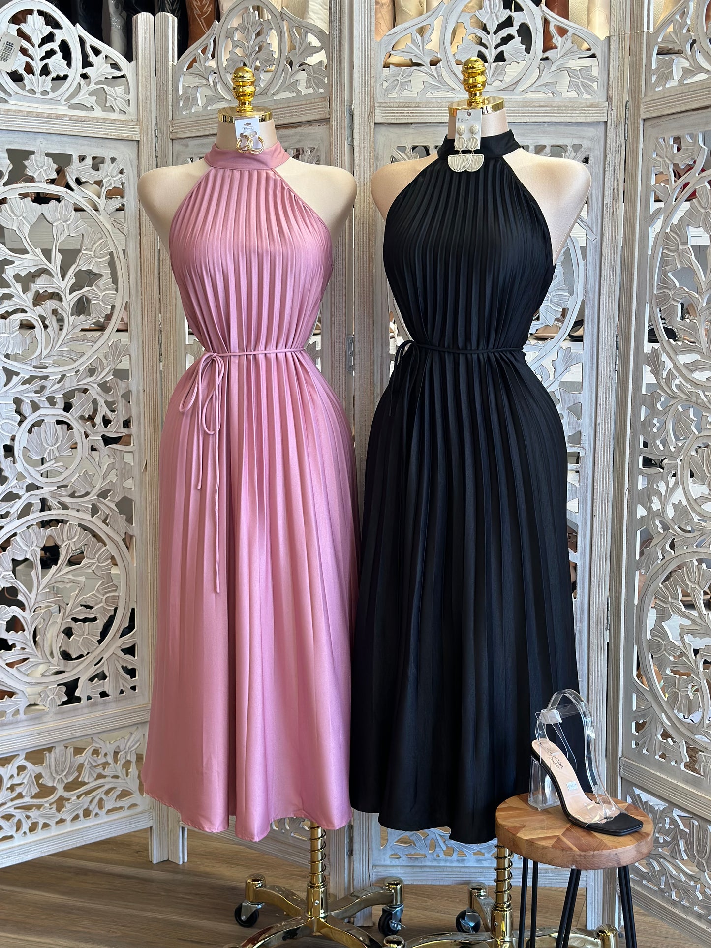 Mock Neck Pleated Dress- Stretchy, Estira