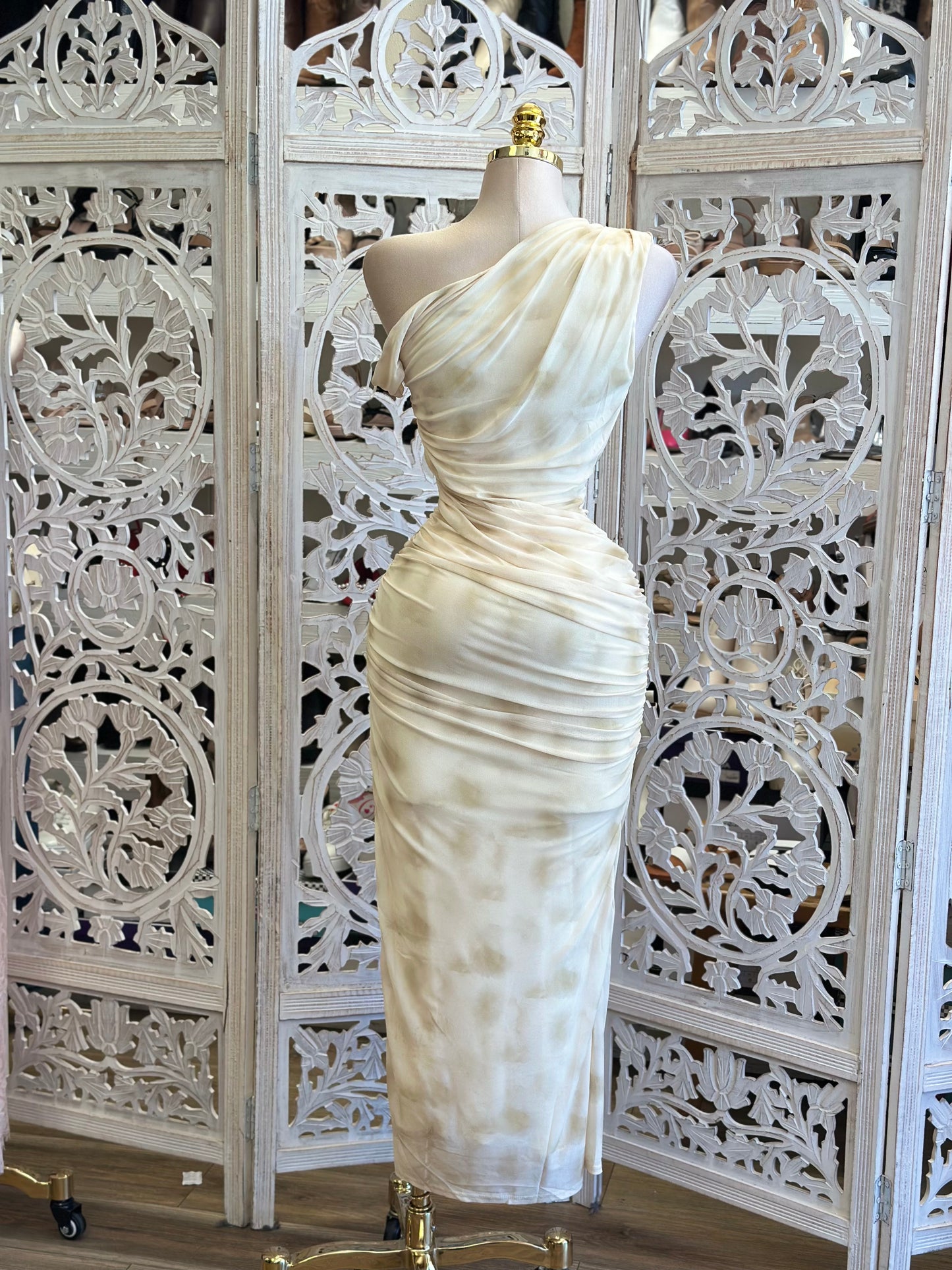 Neutral Tie Dye Midi Dress -Stretchy, Estira