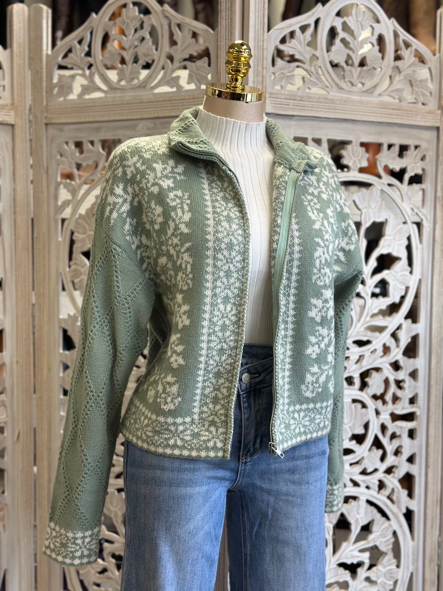 Sage Full Zip Christmas Cozy Sweater