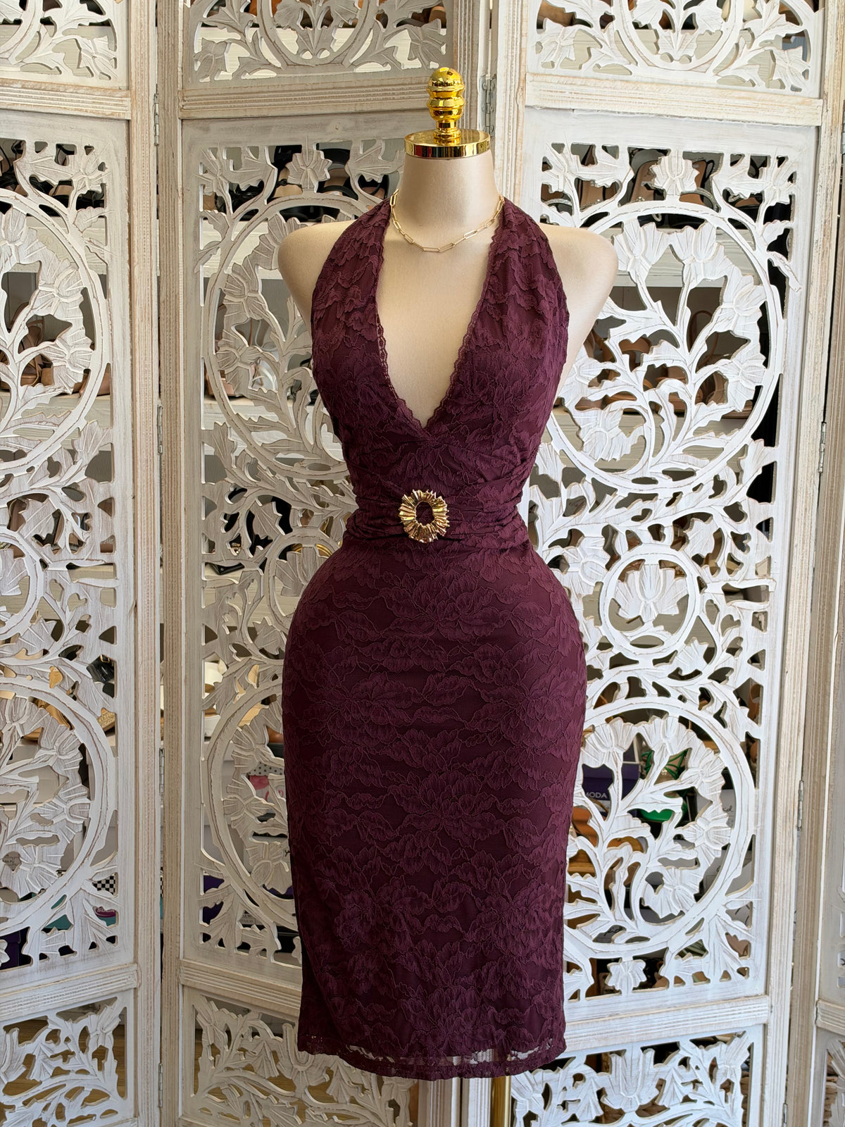 Amara Brooch Midi Dress- Estira , Stretchy