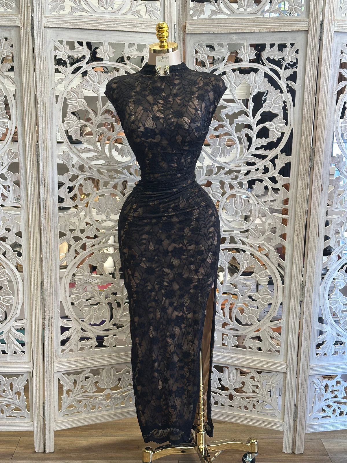 Paradigm Mock-Neck Midi Dress- Estira , Stretchy