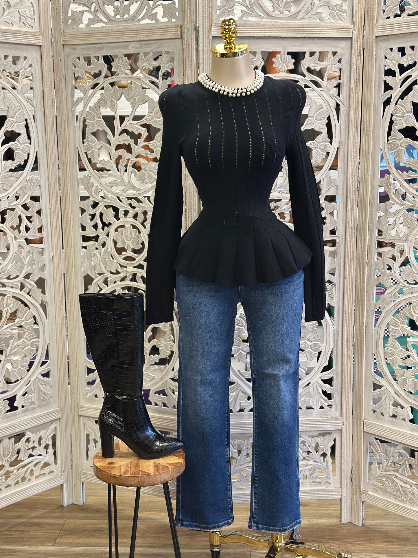 Knitted Black Pearl Top- Estira, Stretchy