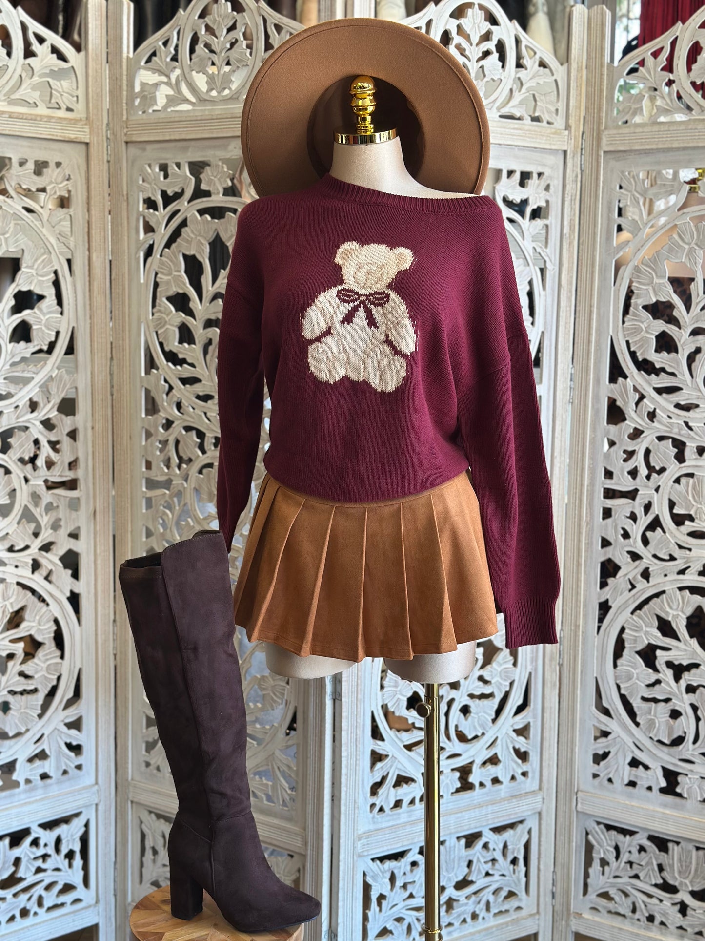 Burgundy Teddy Bear Sweater