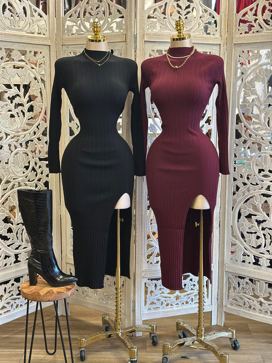 Mock Neck Knit Sweater Dress- Stretchy,Estira