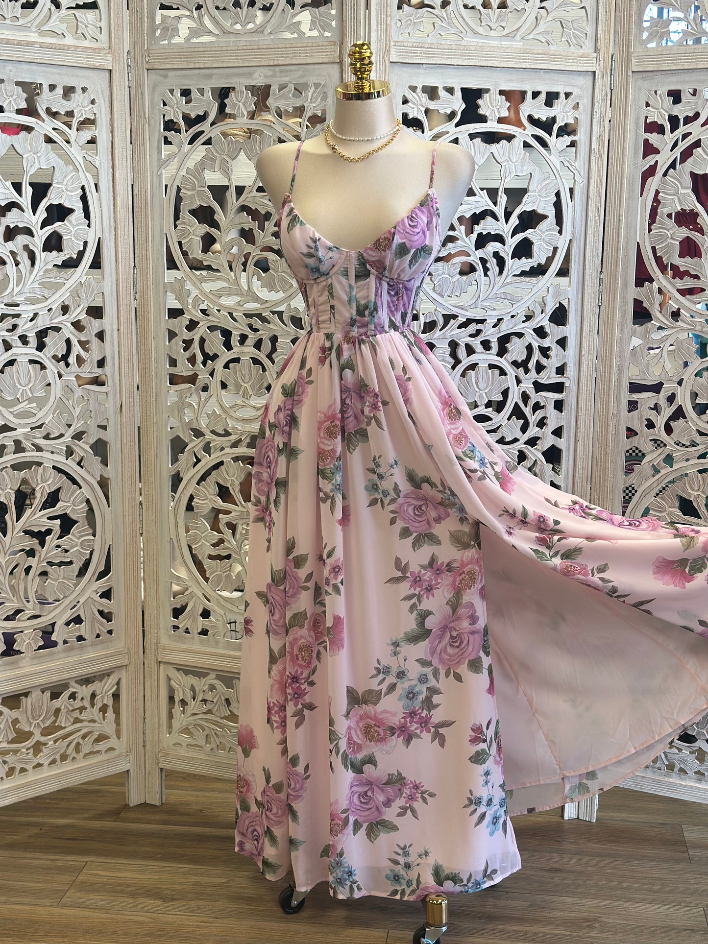 Floral Dream Corset Dress-Not Stretchy,No Estira