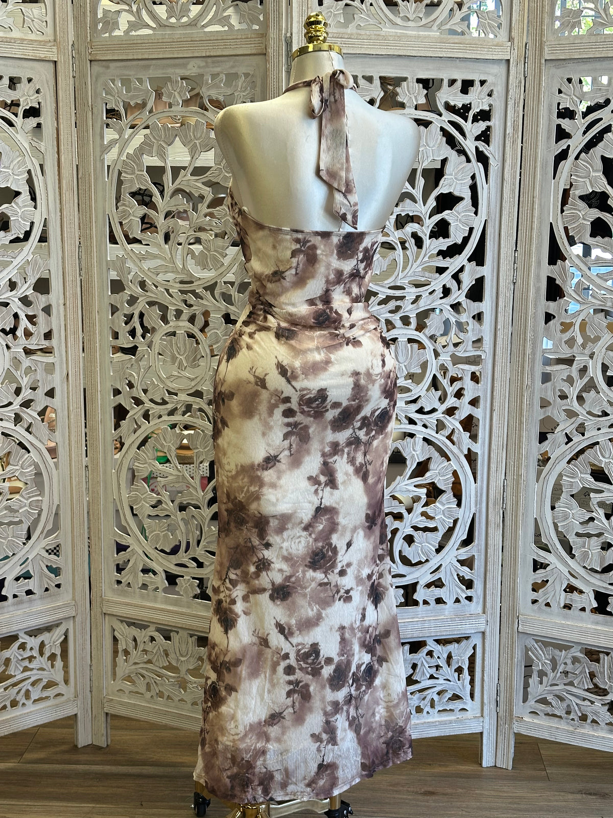 Espresso Marble Hourglass Maxi Dress-Stretchy, Estira