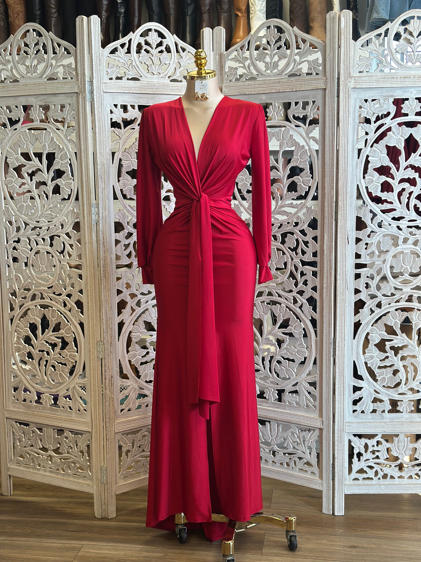 Bright Red Knotted Gown-Stretchy,Estira