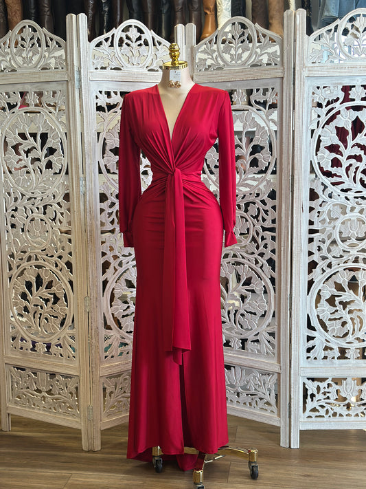 Bright Red Knotted Gown-Stretchy,Estira