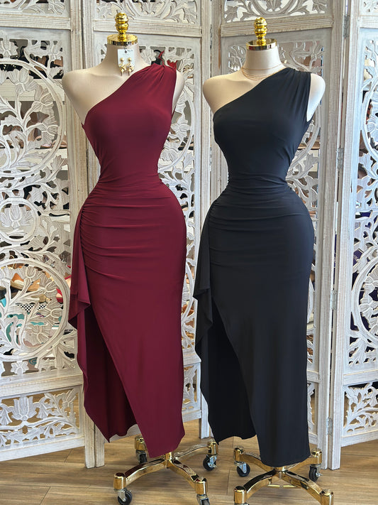 Asymmetrical Backless Dress-Estira, Stretchy