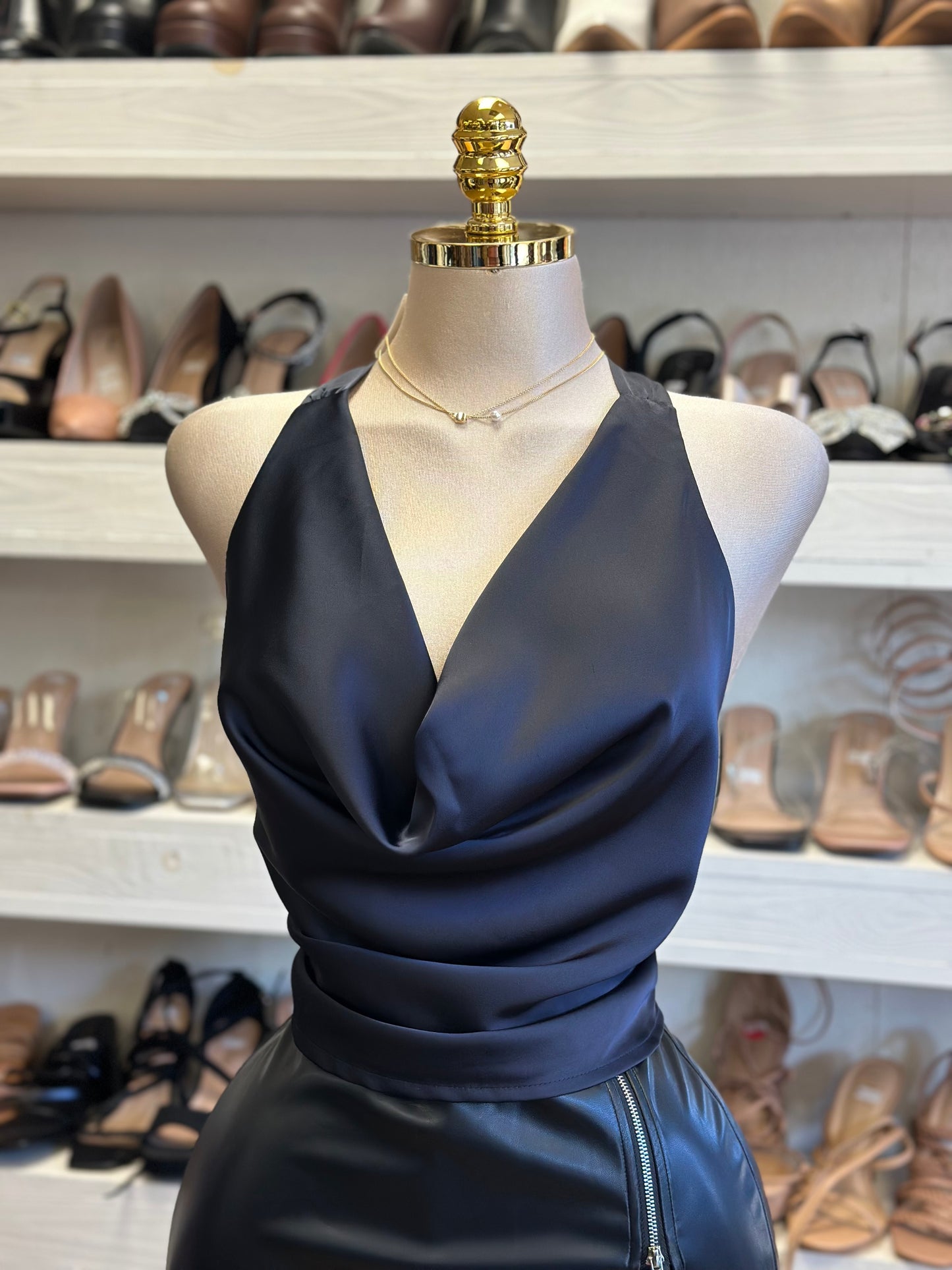 Black Satin Halter Blouse- Estira, Stretchy