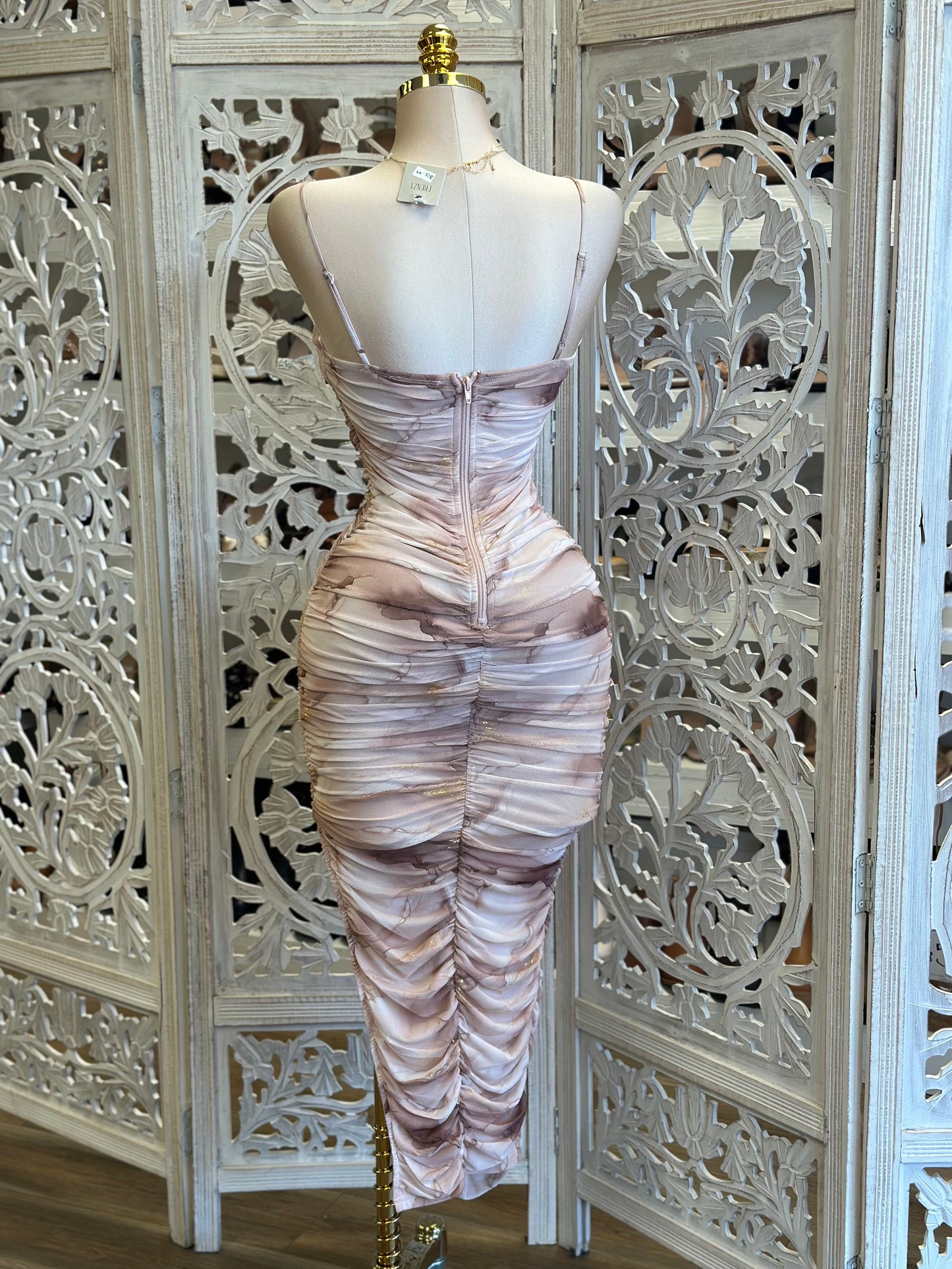 Thin Strap Marble Pattern Midi Dress- Stretchy,Estira